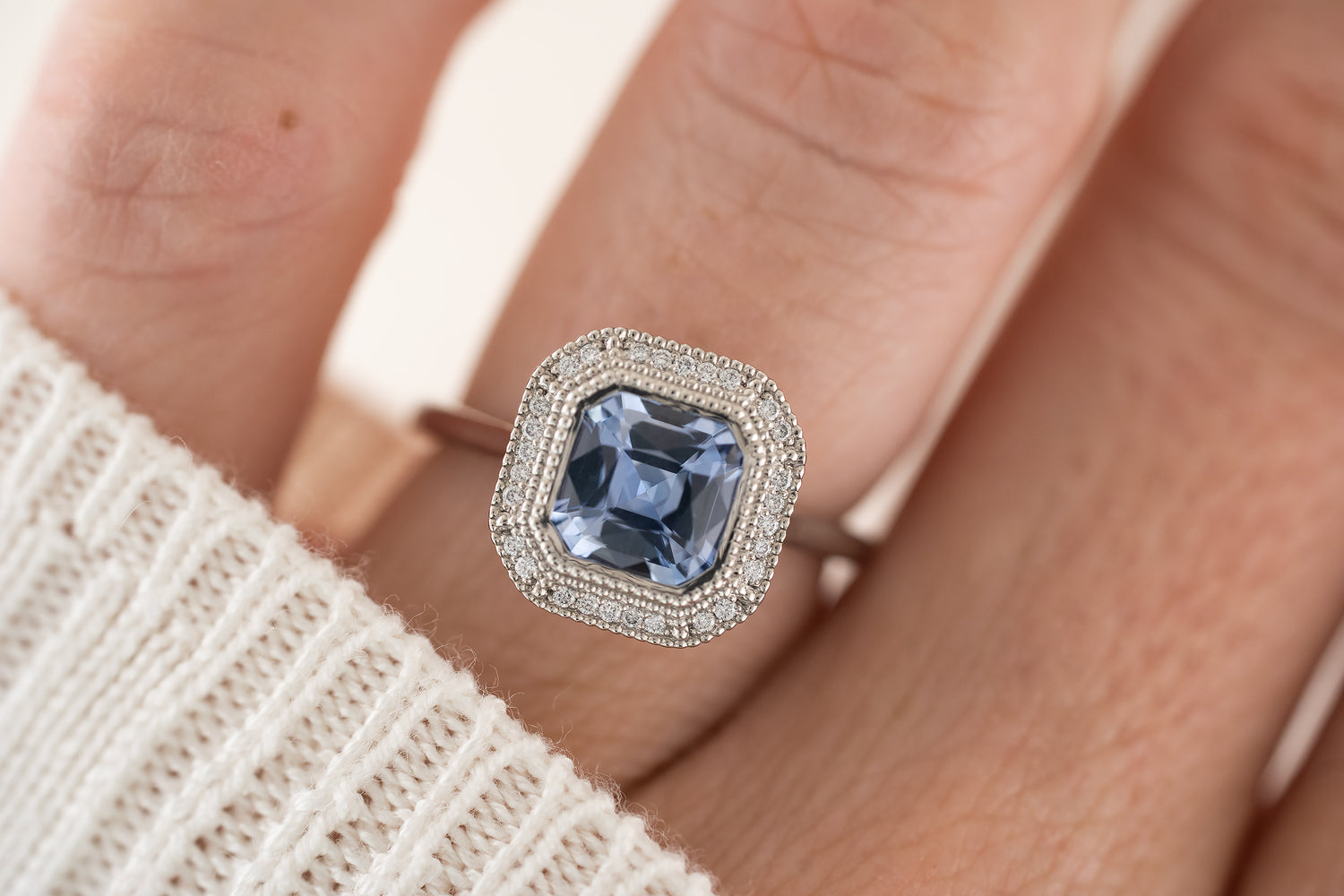 The Satine Ring | 1.95 CT Asscher Cornflower Blue Sapphire - Lavender Creek Gems