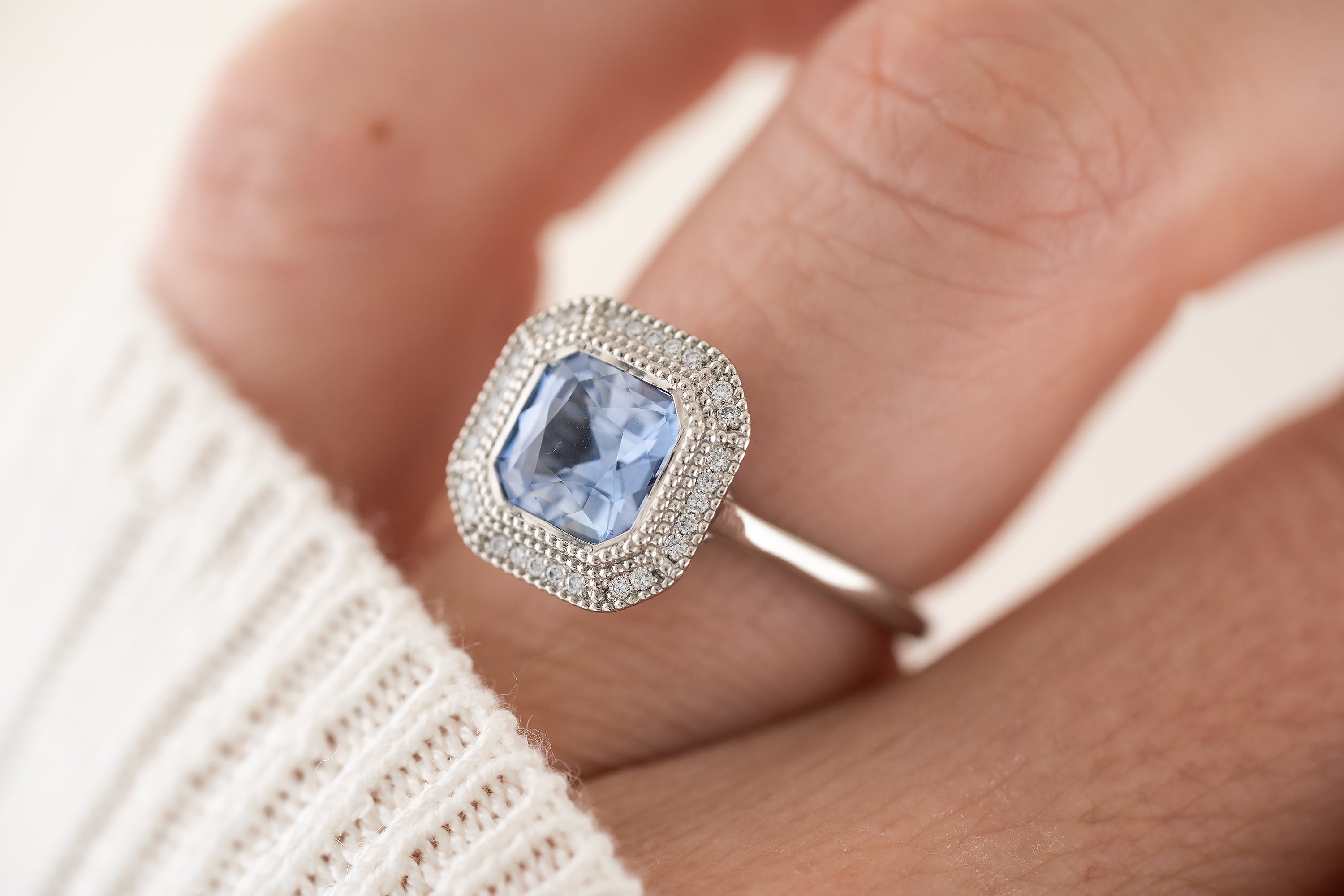 The Satine Ring | 1.95 CT Asscher Cornflower Blue Sapphire - Lavender Creek Gems