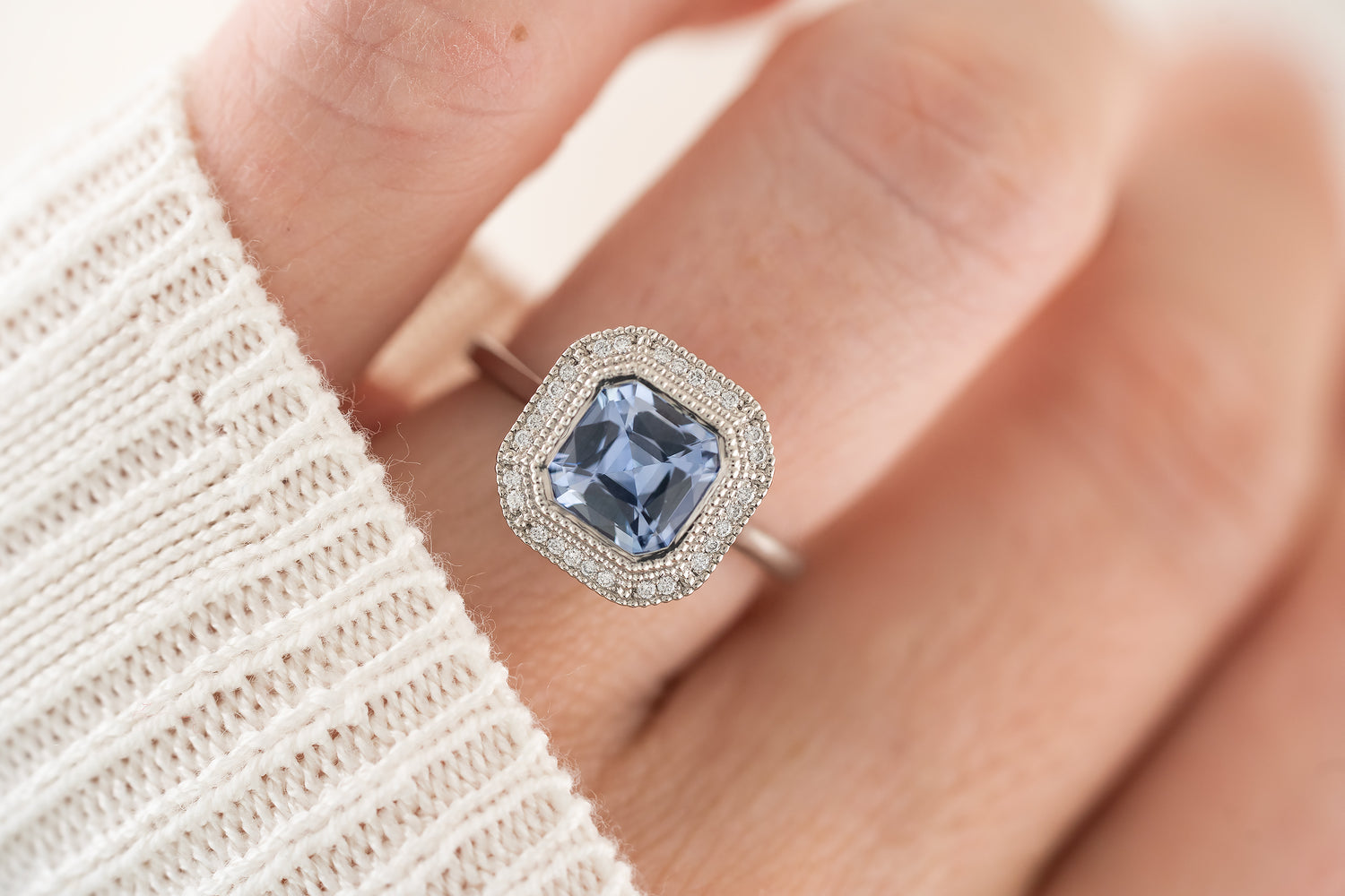 The Satine Ring | 1.95 CT Asscher Cornflower Blue Sapphire - Lavender Creek Gems