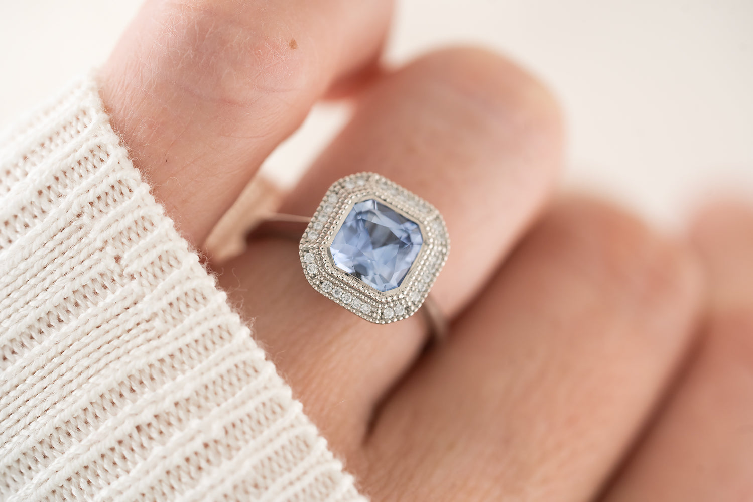 The Satine Ring | 1.95 CT Asscher Cornflower Blue Sapphire - Lavender Creek Gems