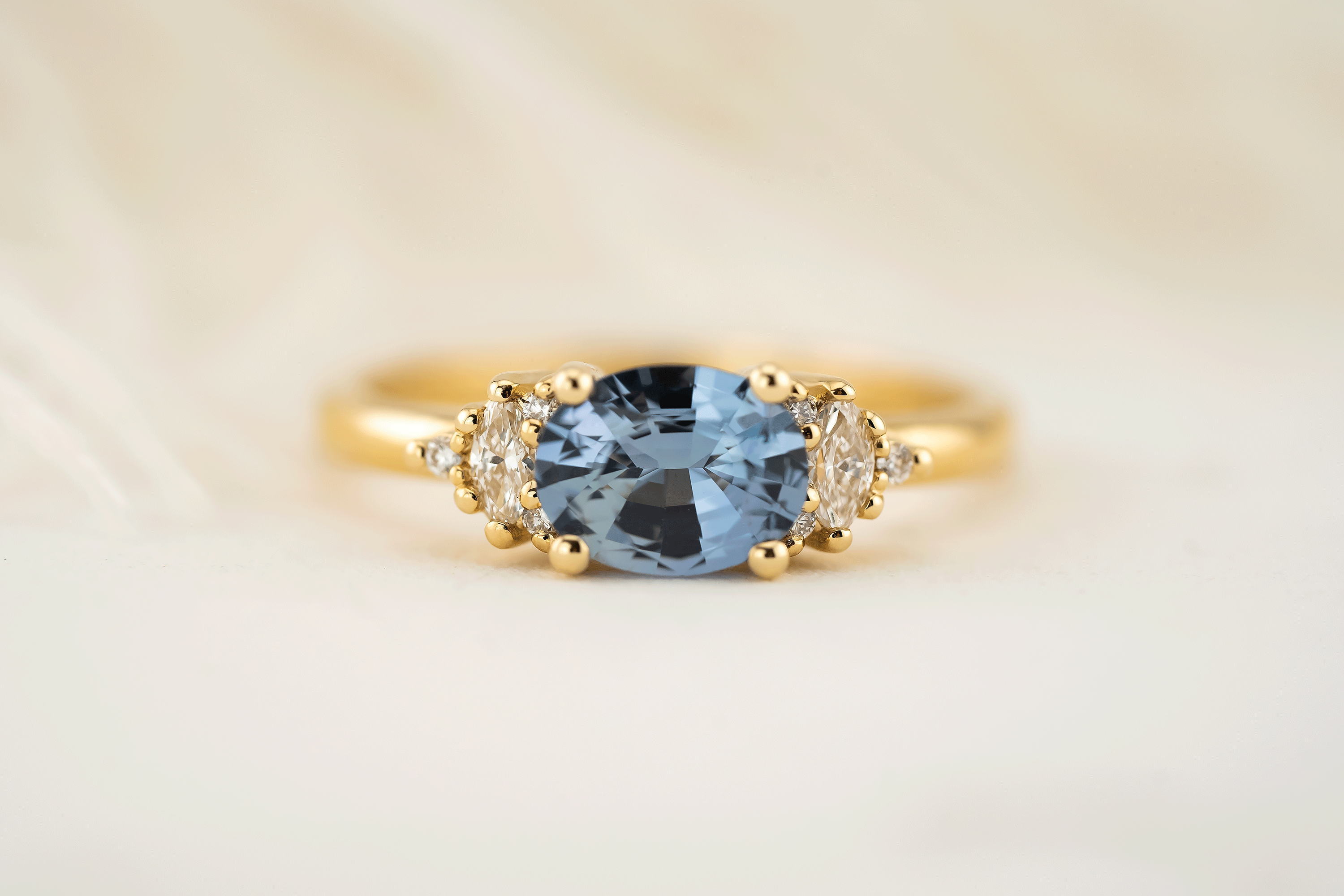 The Low Maren Ring | 1.23 CT Blue Oval Sapphire - east/west - Lavender Creek Gems