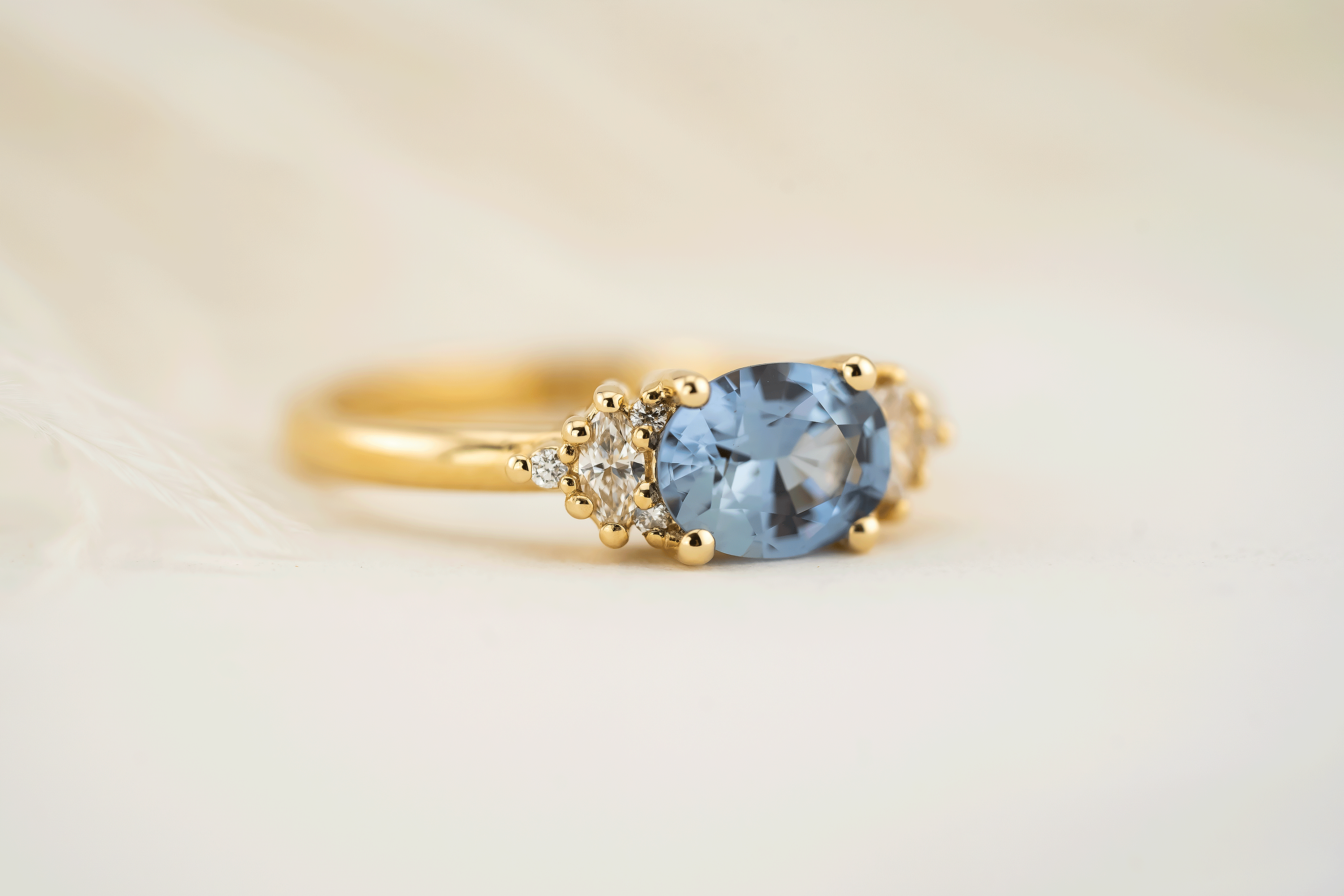 The Low Maren Ring | 1.23 CT Blue Oval Sapphire - east/west - Lavender Creek Gems