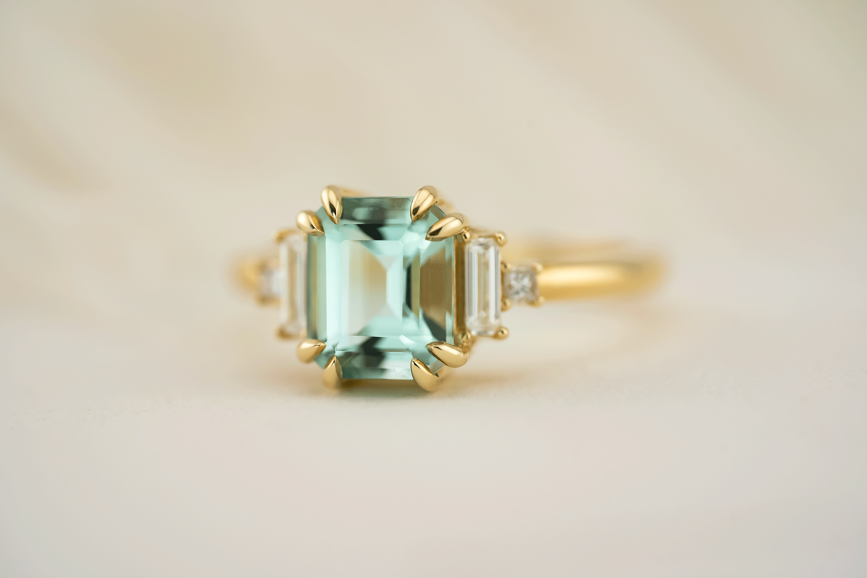 The Mira Ring | 2.09 CT Emerald Cut Seafoam Blue Tourmaline - Lavender Creek Gems
