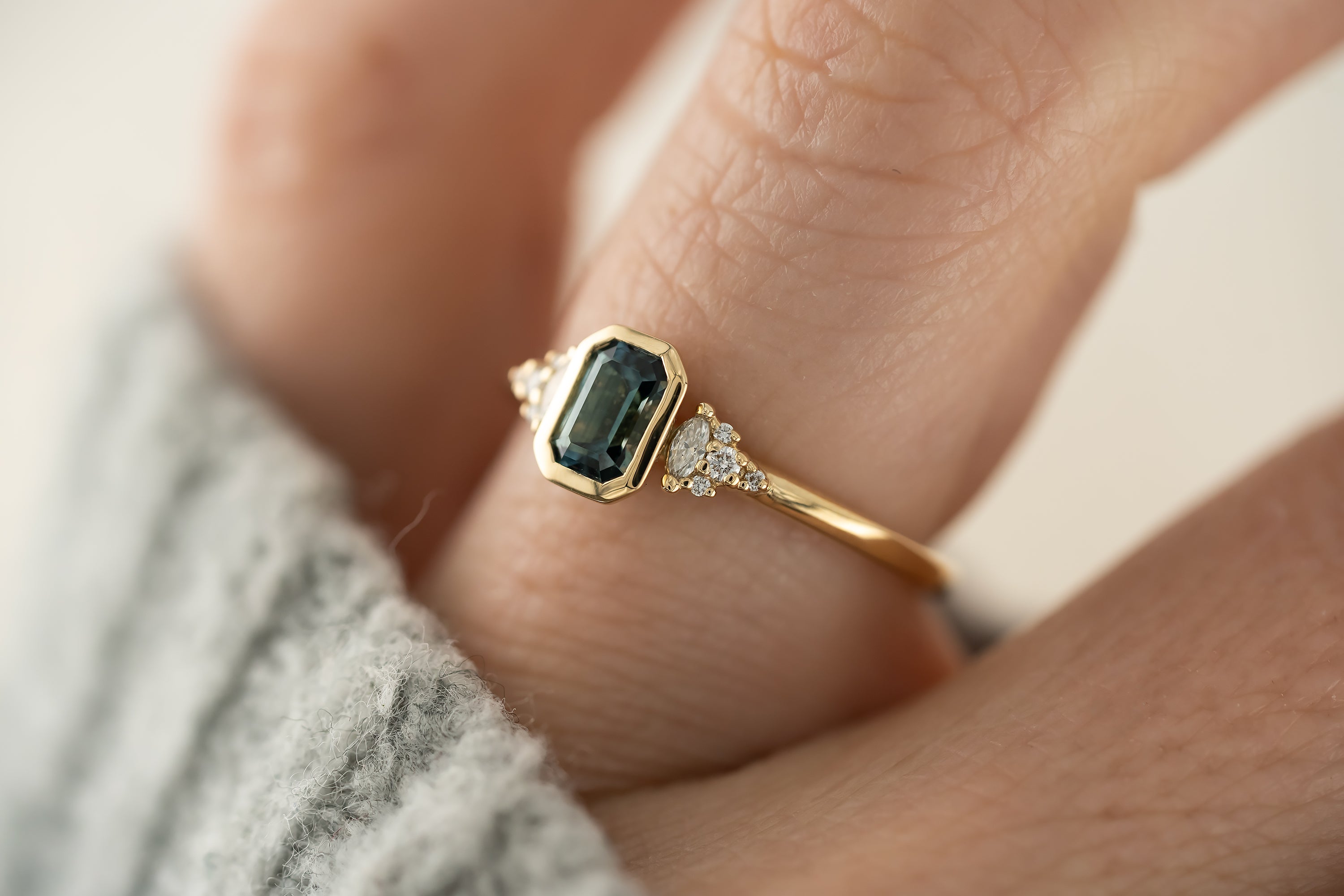 The Wisp Ring | 0.63 CT Emerald Cut Montana Sapphire - Lavender Creek Gems