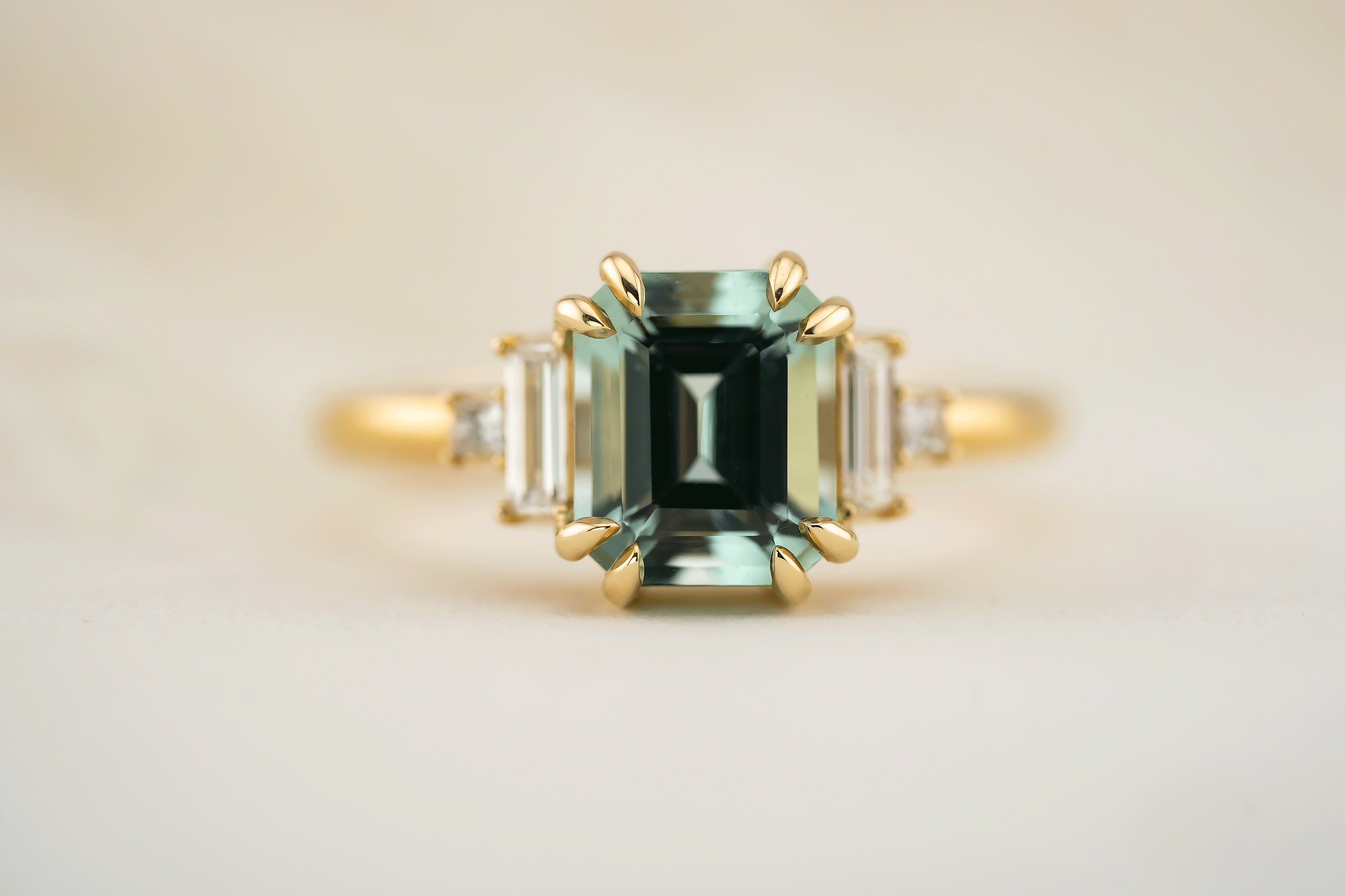 The Mira Ring | 2.09 CT Emerald Cut Seafoam Blue Tourmaline - Lavender Creek Gems