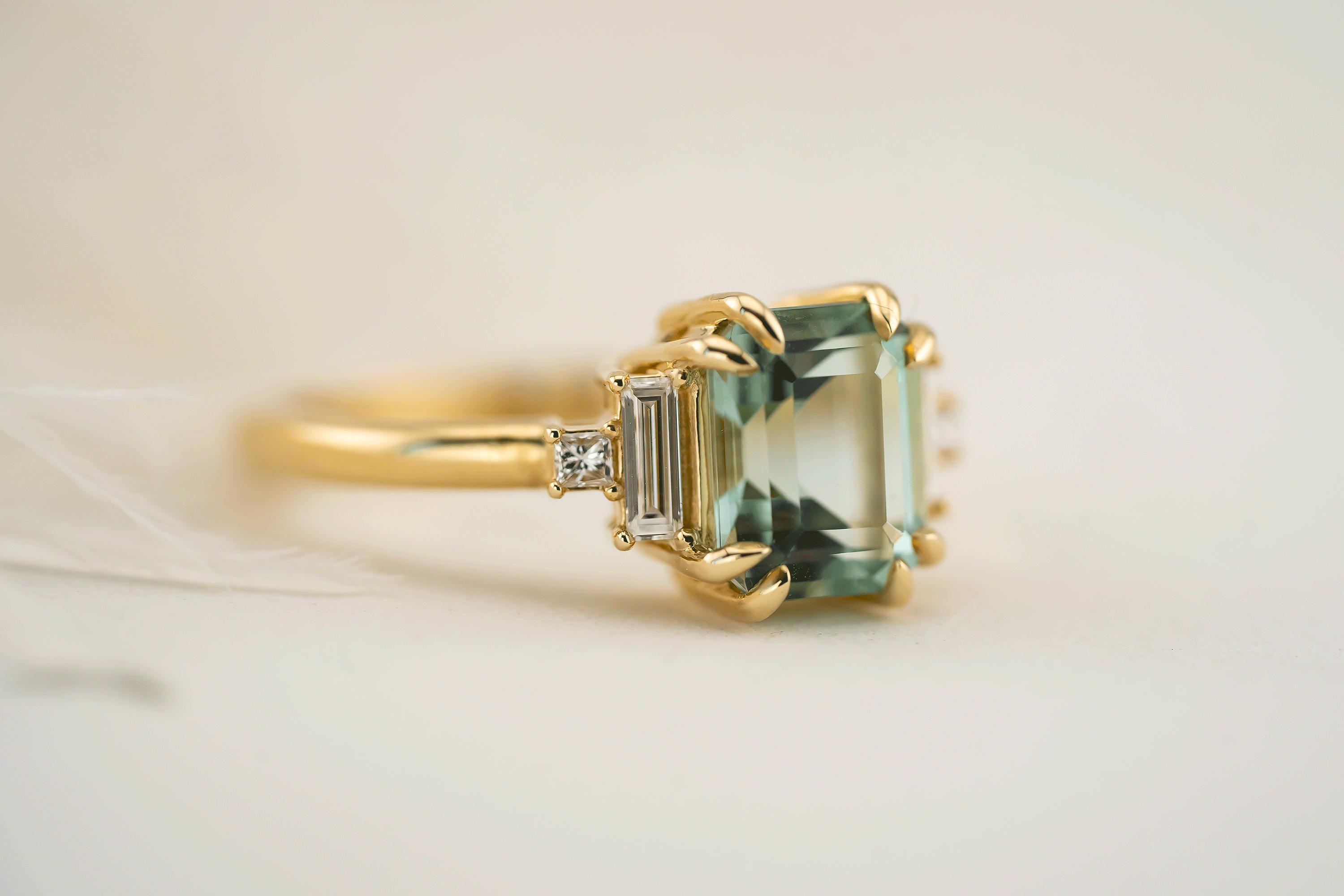 The Mira Ring | 2.09 CT Emerald Cut Seafoam Blue Tourmaline - Lavender Creek Gems