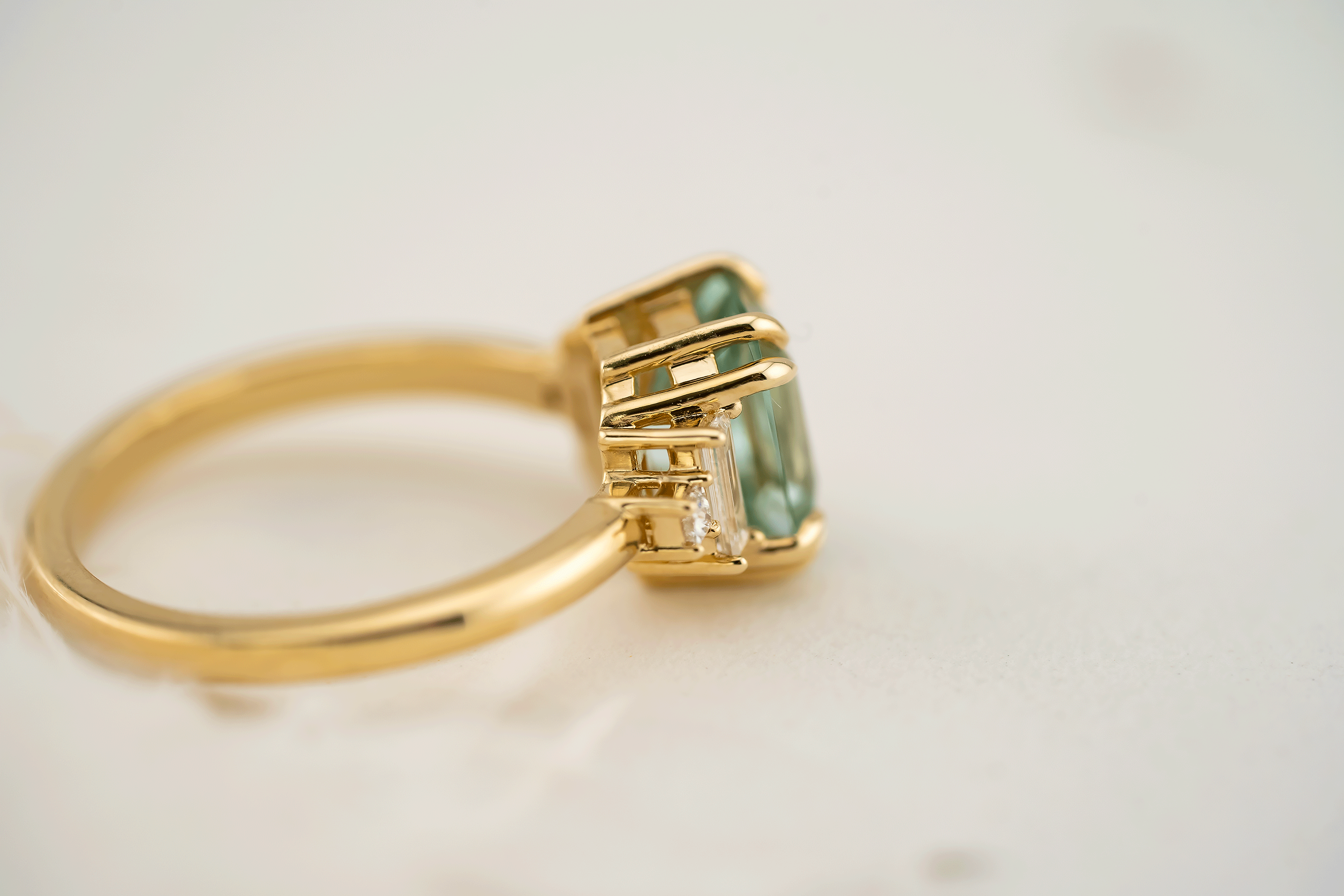 The Mira Ring | 2.09 CT Emerald Cut Seafoam Blue Tourmaline - Lavender Creek Gems