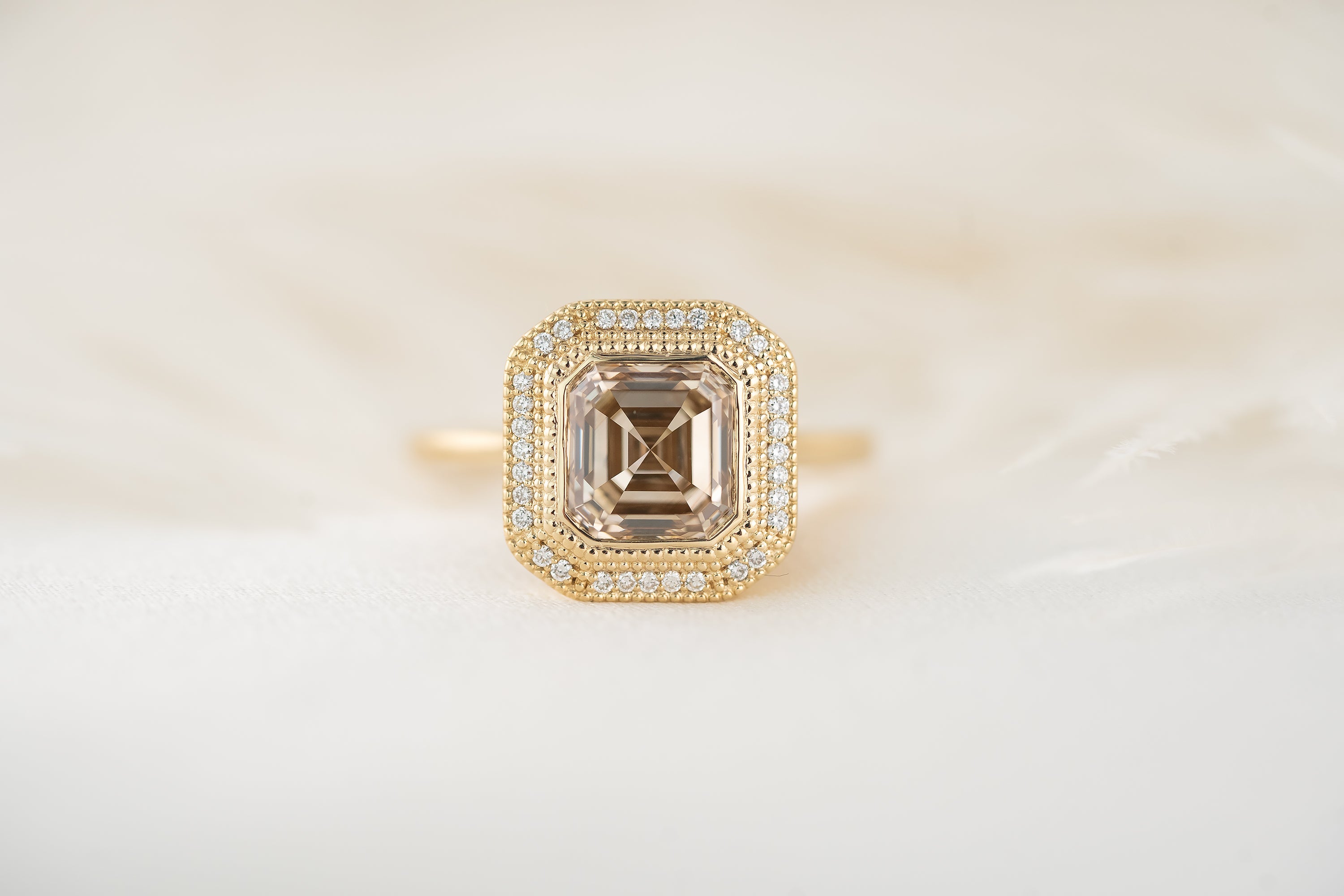 The Satine Ring | 2.3 CT Asscher Champagne Diamond - Lavender Creek Gems