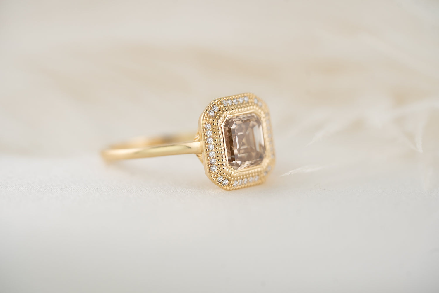 The Satine Ring | 2.3 CT Asscher Champagne Diamond - Lavender Creek Gems