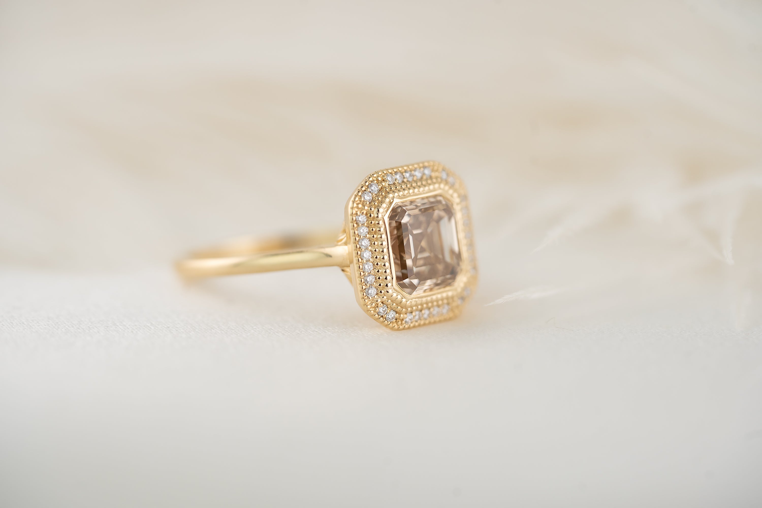 The Satine Ring | 2.3 CT Asscher Champagne Diamond - Lavender Creek Gems