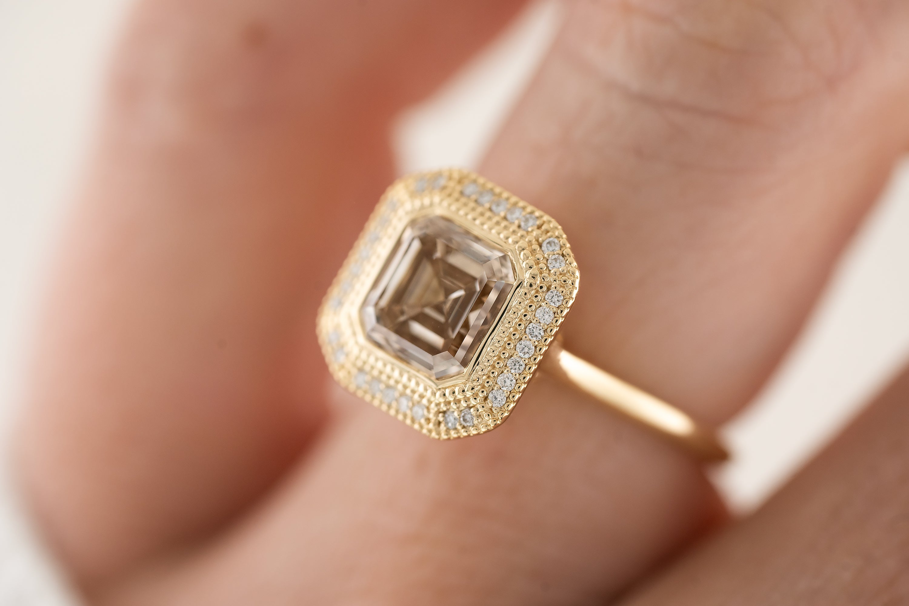 The Satine Ring | 2.3 CT Asscher Champagne Diamond - Lavender Creek Gems