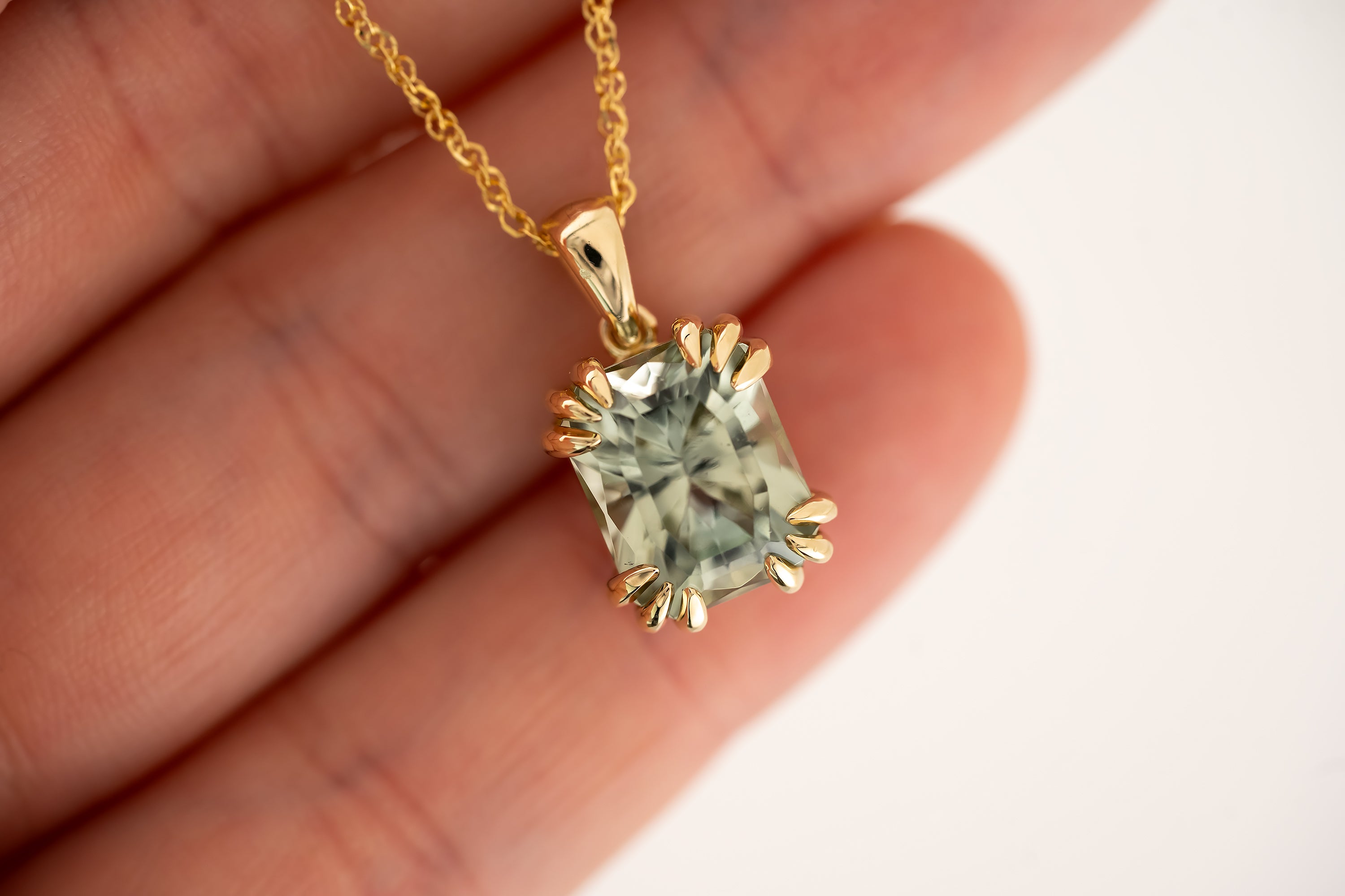 The Thalassa Pendant - 5 CT Radiant Sage Green Tourmaline - Lavender Creek Gems
