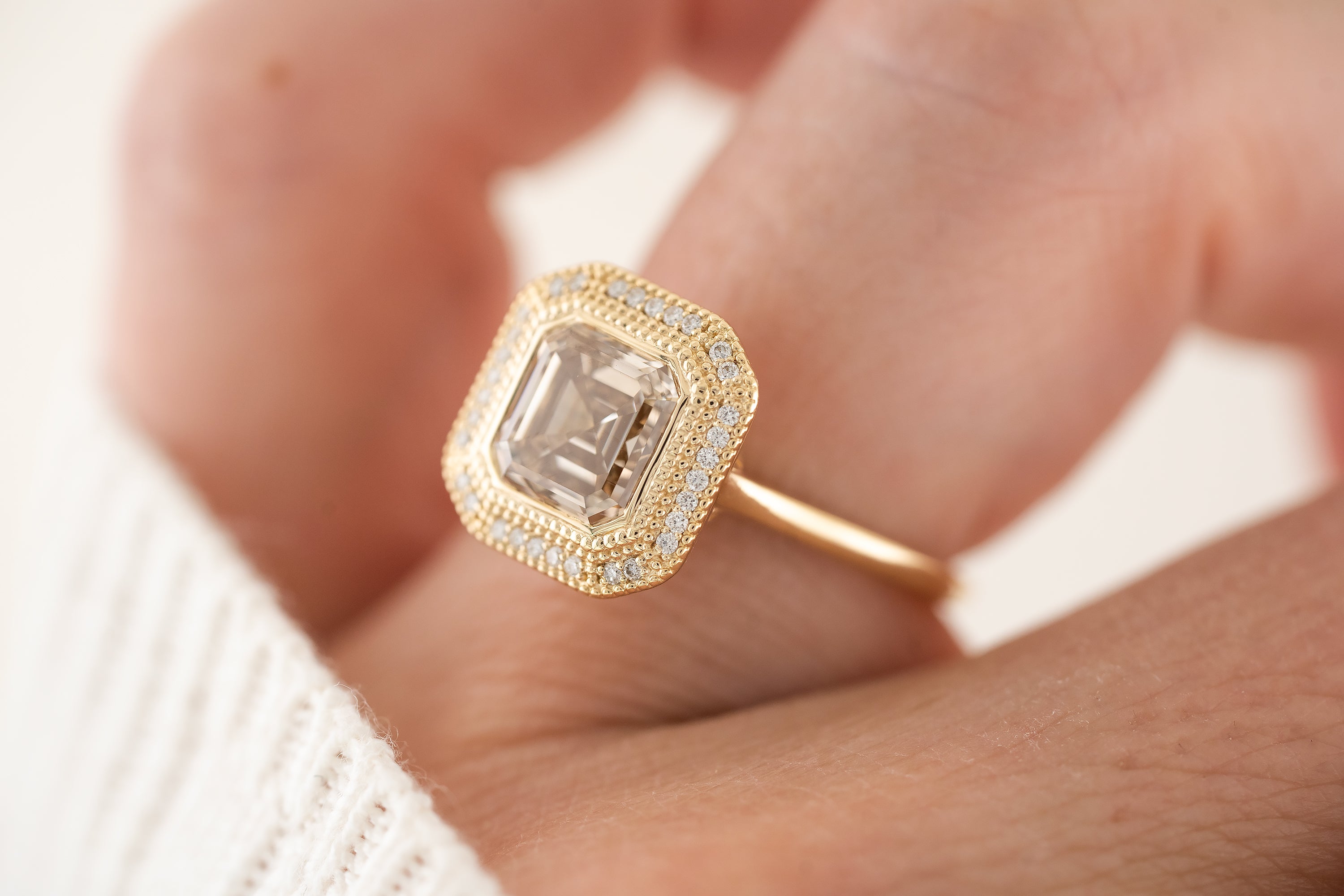 The Satine Ring | 2.3 CT Asscher Champagne Diamond - Lavender Creek Gems