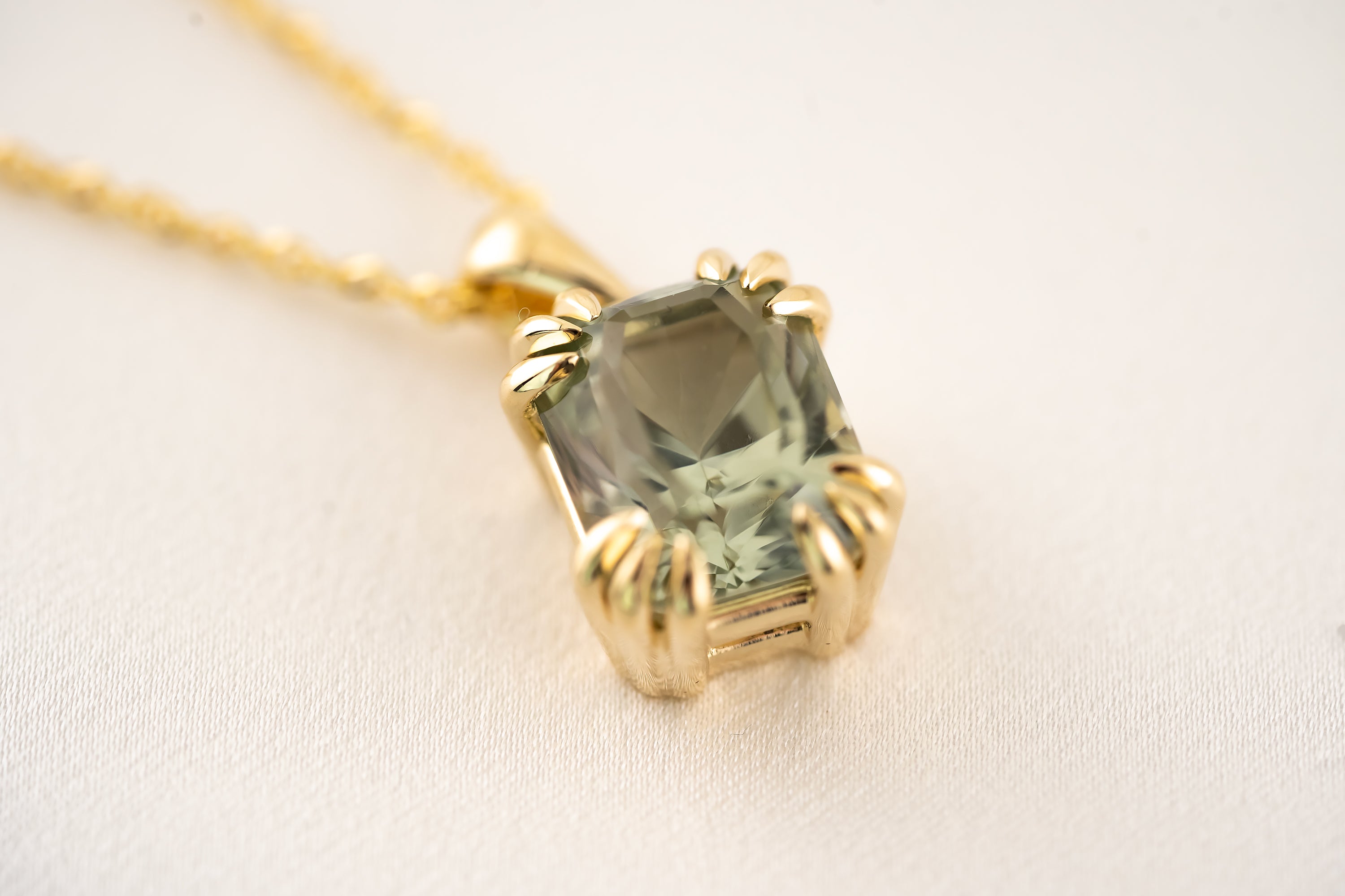The Thalassa Pendant - 5 CT Radiant Sage Green Tourmaline - Lavender Creek Gems