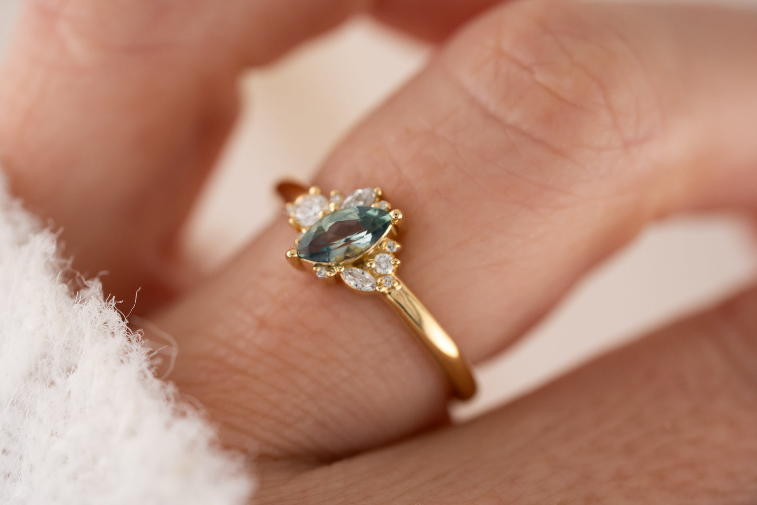The Cosma Ring | 0.43 CT Marquise Montana Sapphire