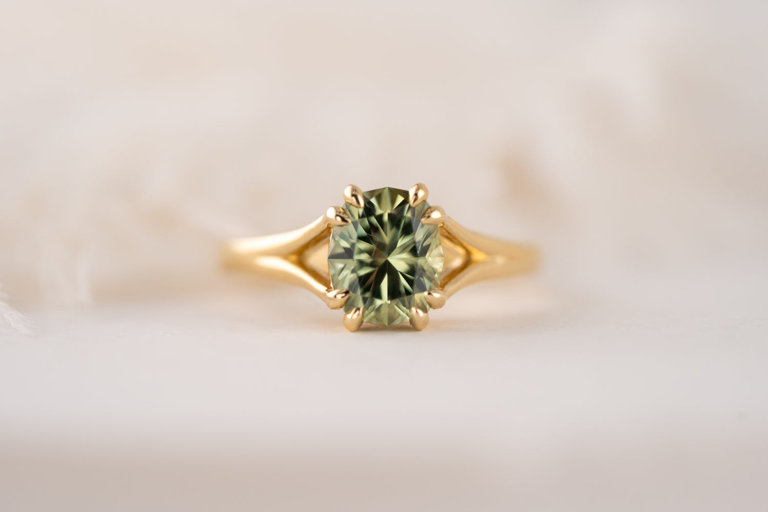 The Weaver Ring | 2.09 CT Cushion Green Sapphire
