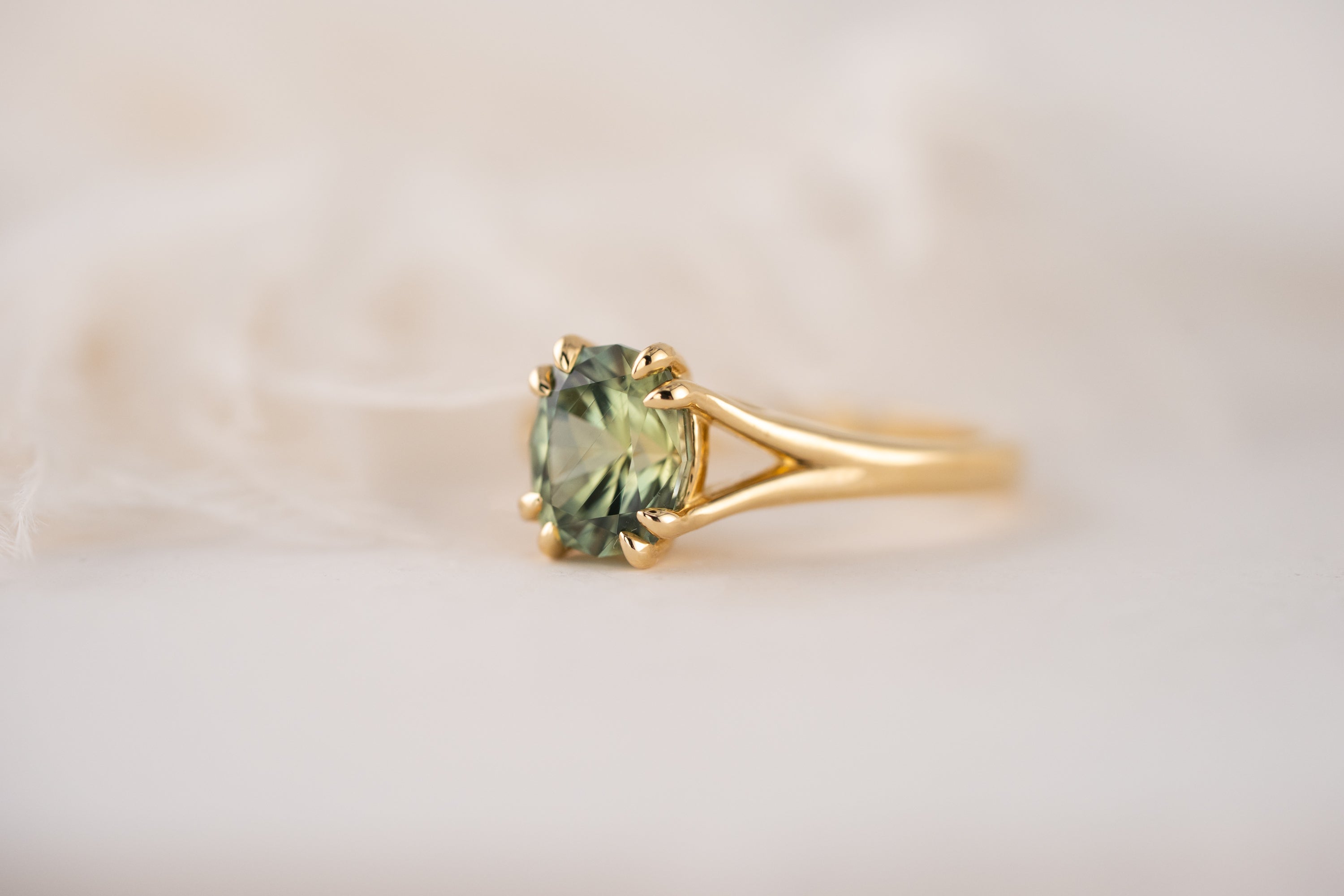The Weaver Ring | 2.09 CT Cushion Green Sapphire