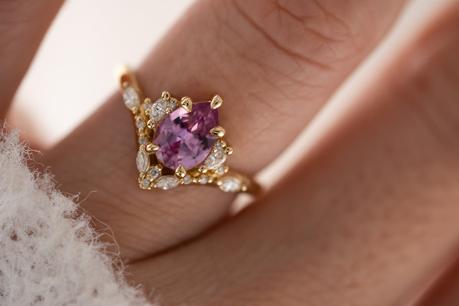 The Aurora Ring | 1.41 CT Pear Pink Sapphire