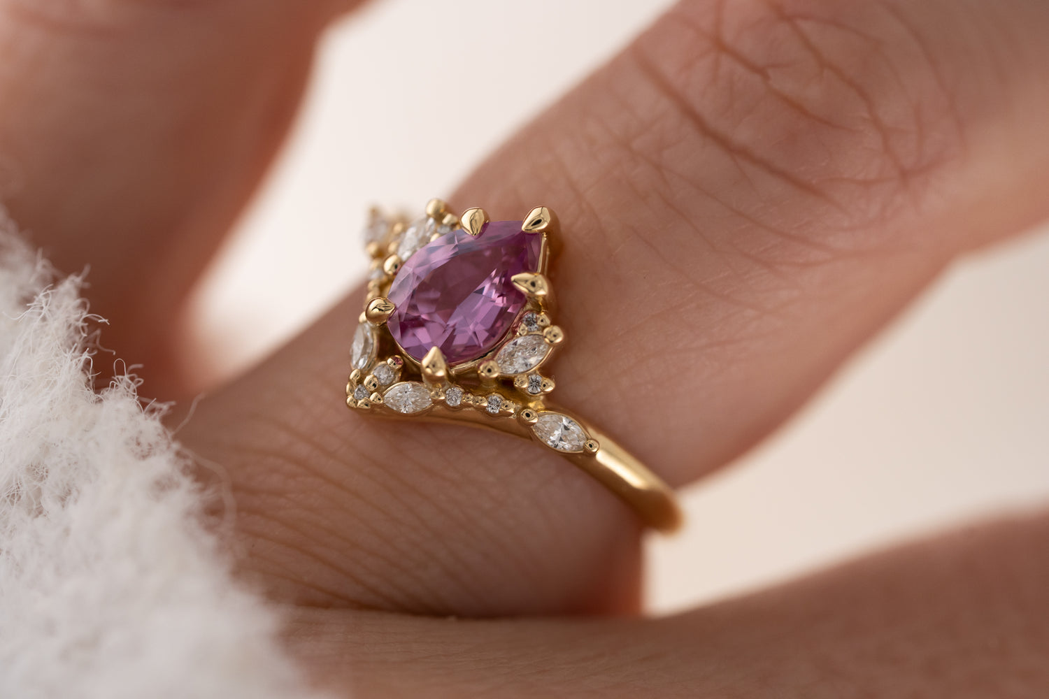 The Aurora Ring | 1.41 CT Pear Pink Sapphire