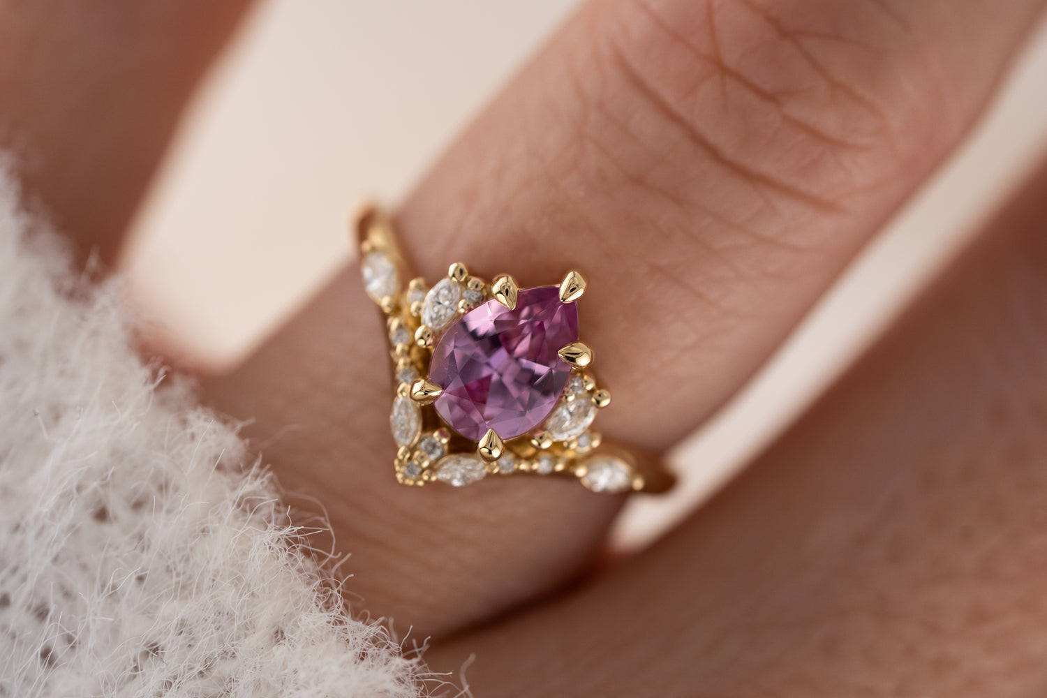 The Aurora Ring | 1.41 CT Pear Pink Sapphire