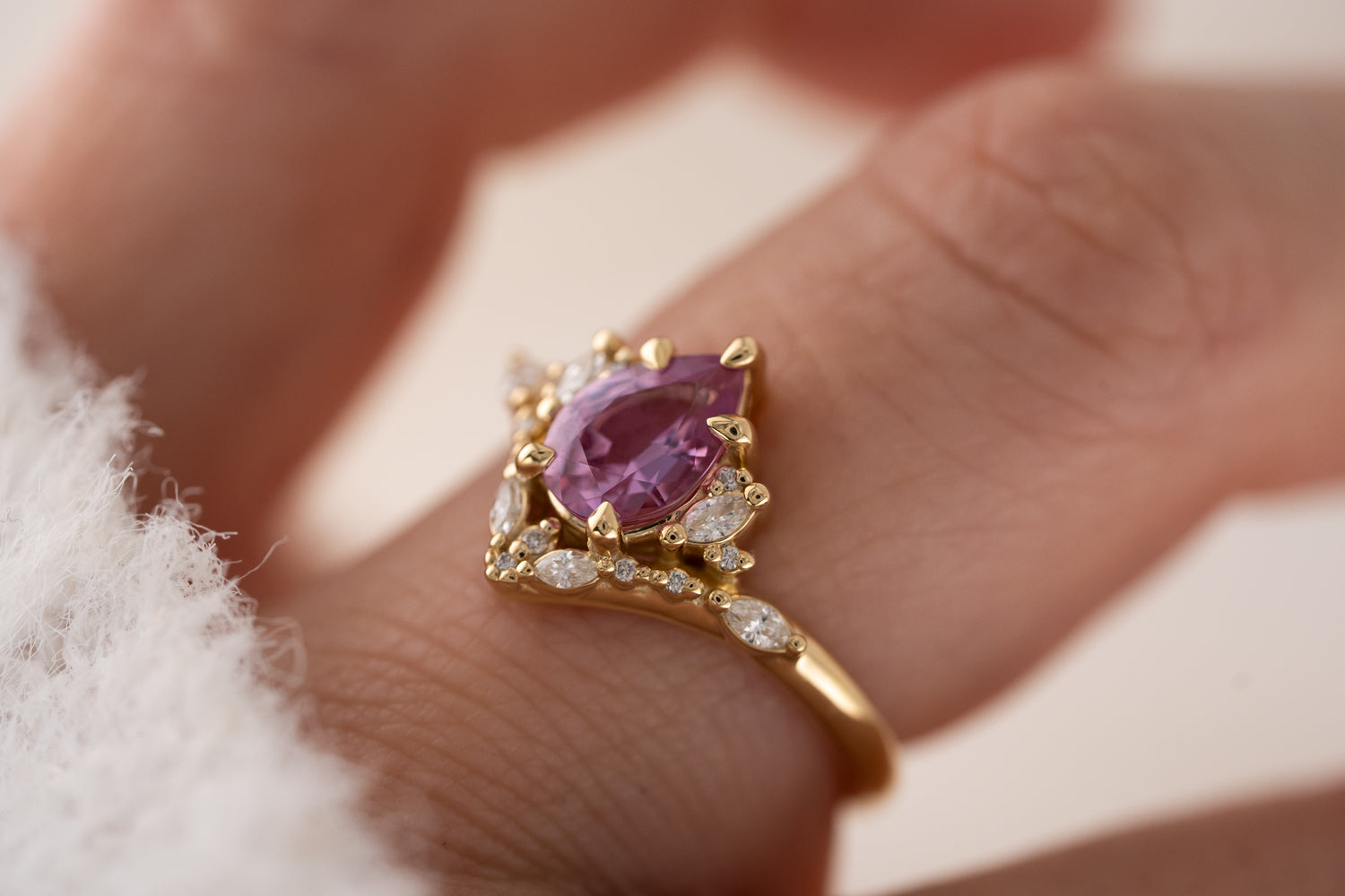 The Aurora Ring | 1.41 CT Pear Pink Sapphire