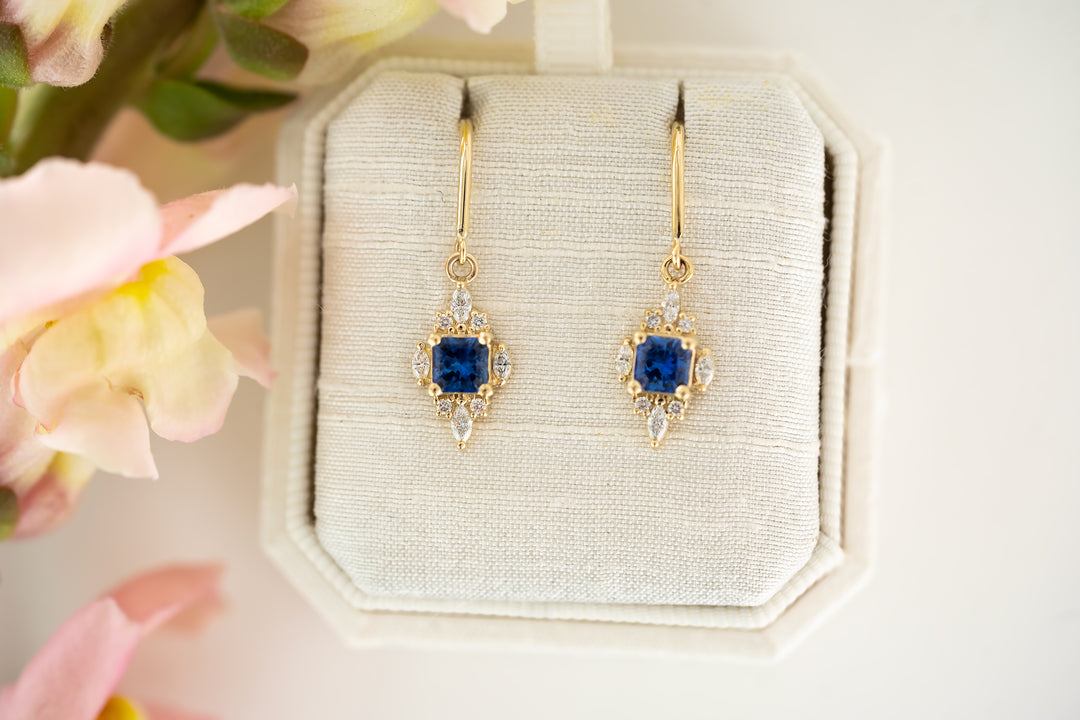 The Hera Dangle Earrings - Royal Blue Sapphire