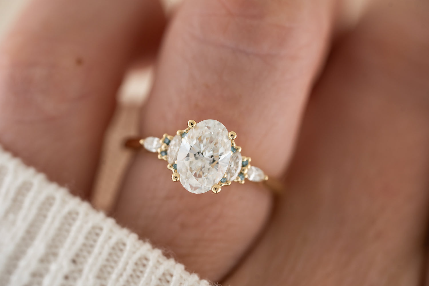 The Maeve Ring | Oval Diamond + Round Blue Diamond Accents - Lavender Creek Gems