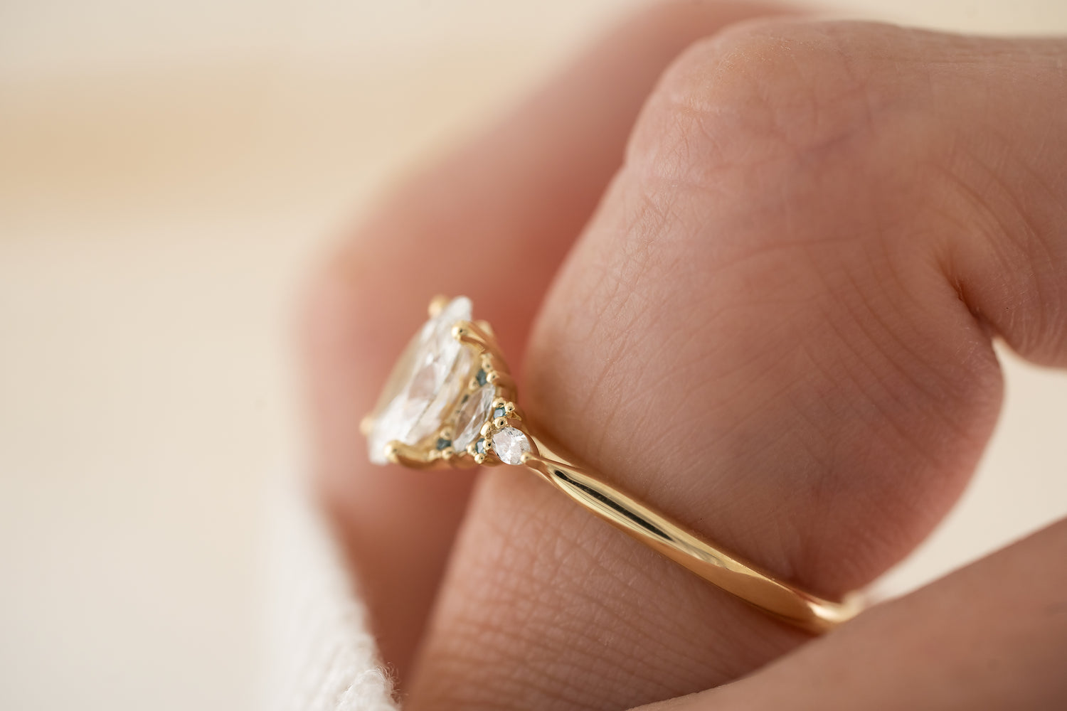 The Maeve Ring | Oval Diamond + Round Blue Diamond Accents - Lavender Creek Gems