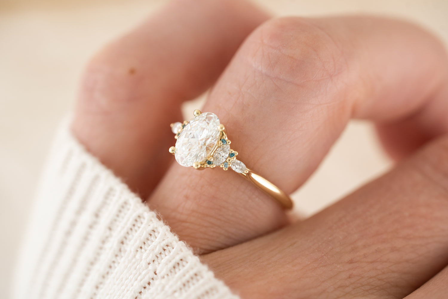 The Maeve Ring | Oval Diamond + Round Blue Diamond Accents - Lavender Creek Gems