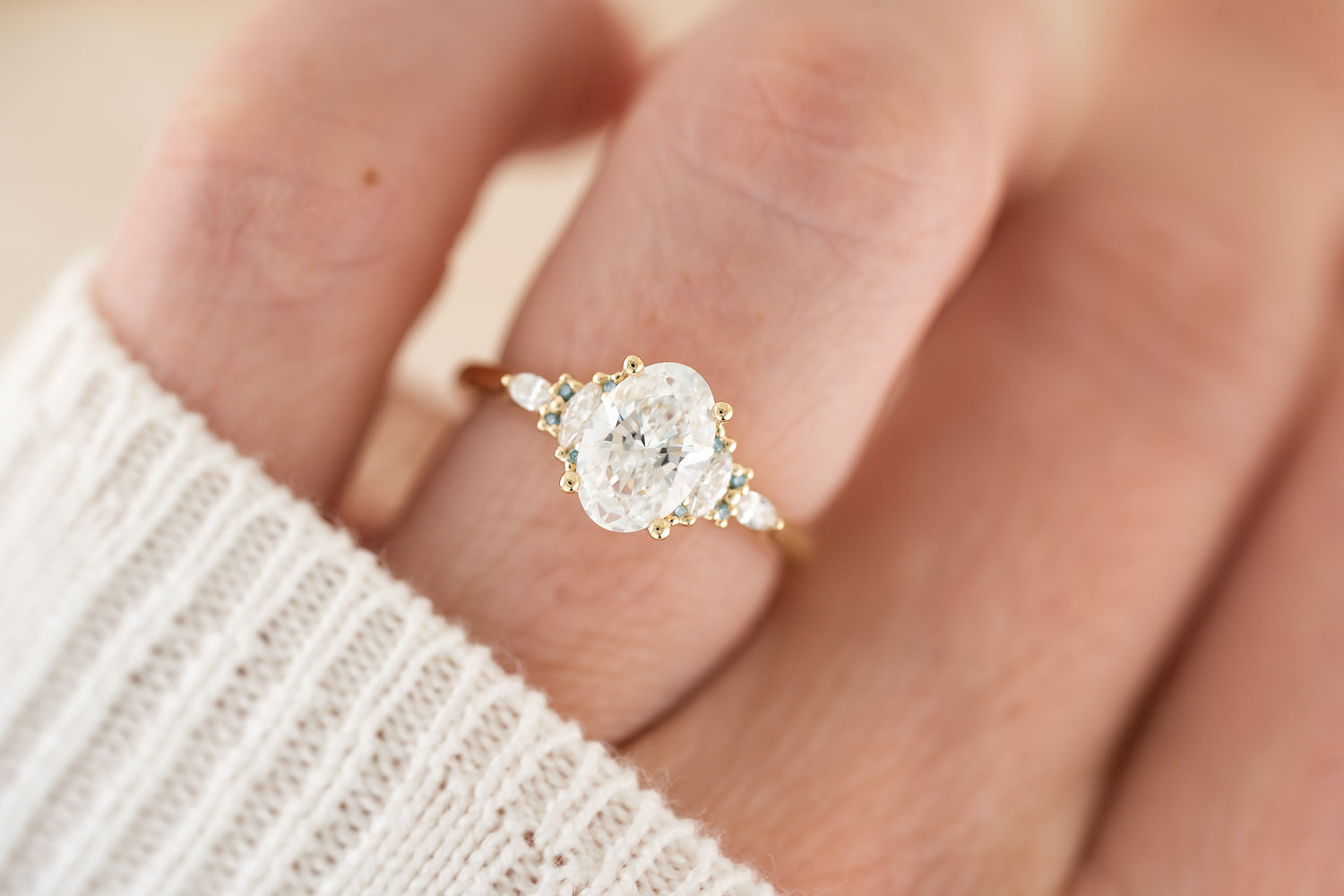 The Maeve Ring | Oval Diamond + Round Blue Diamond Accents - Lavender Creek Gems
