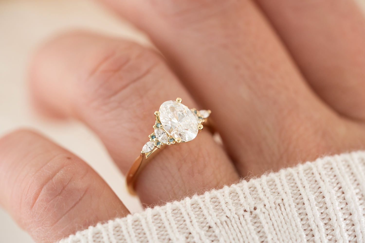 The Maeve Ring | Oval Diamond + Round Blue Diamond Accents - Lavender Creek Gems