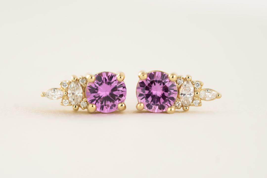 The Maeve Stud Earrings - Pink Round Sapphire