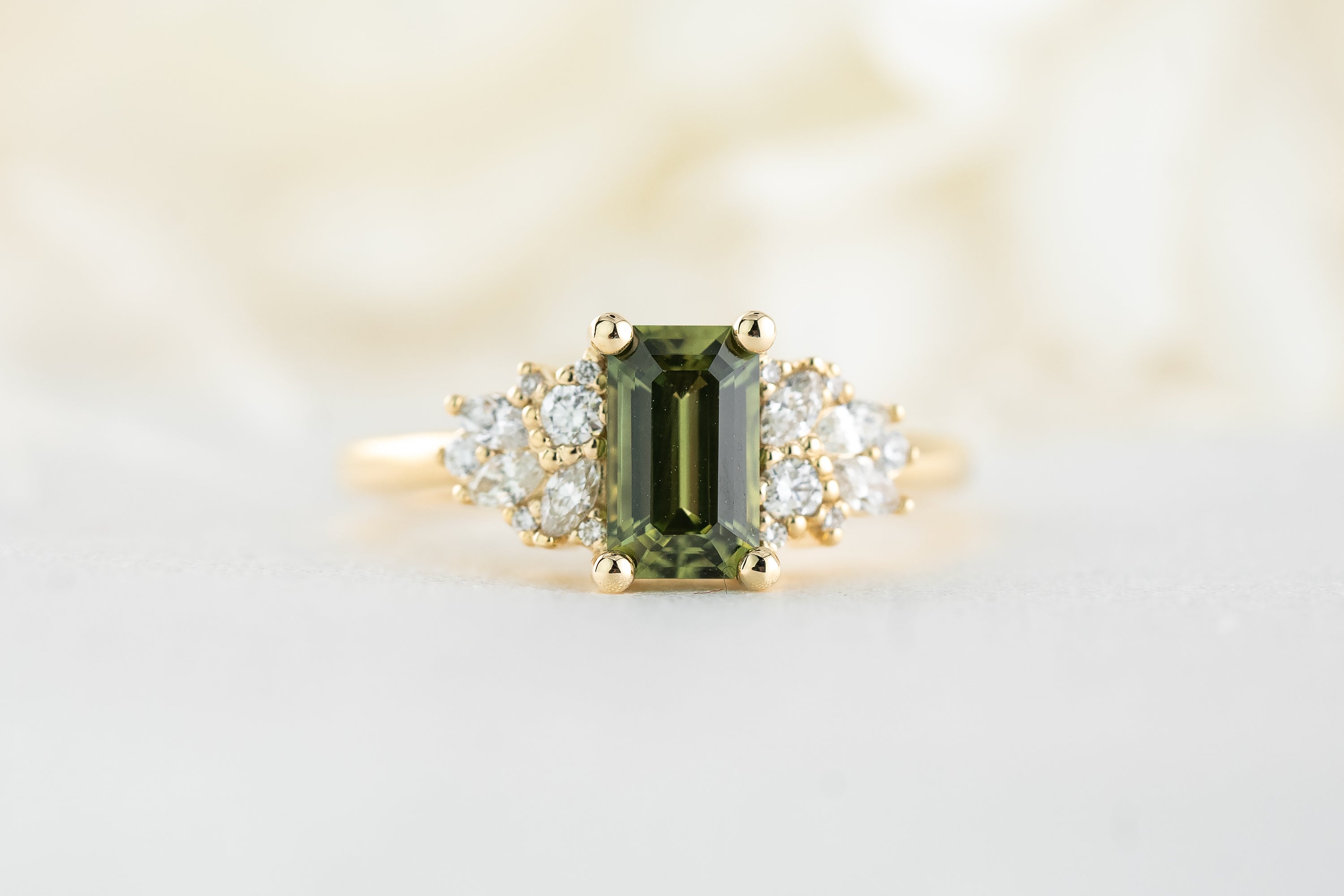 The Rosalie Ring | 1.26 CT Emerald Cut Green Sapphire - Lavender Creek Gems