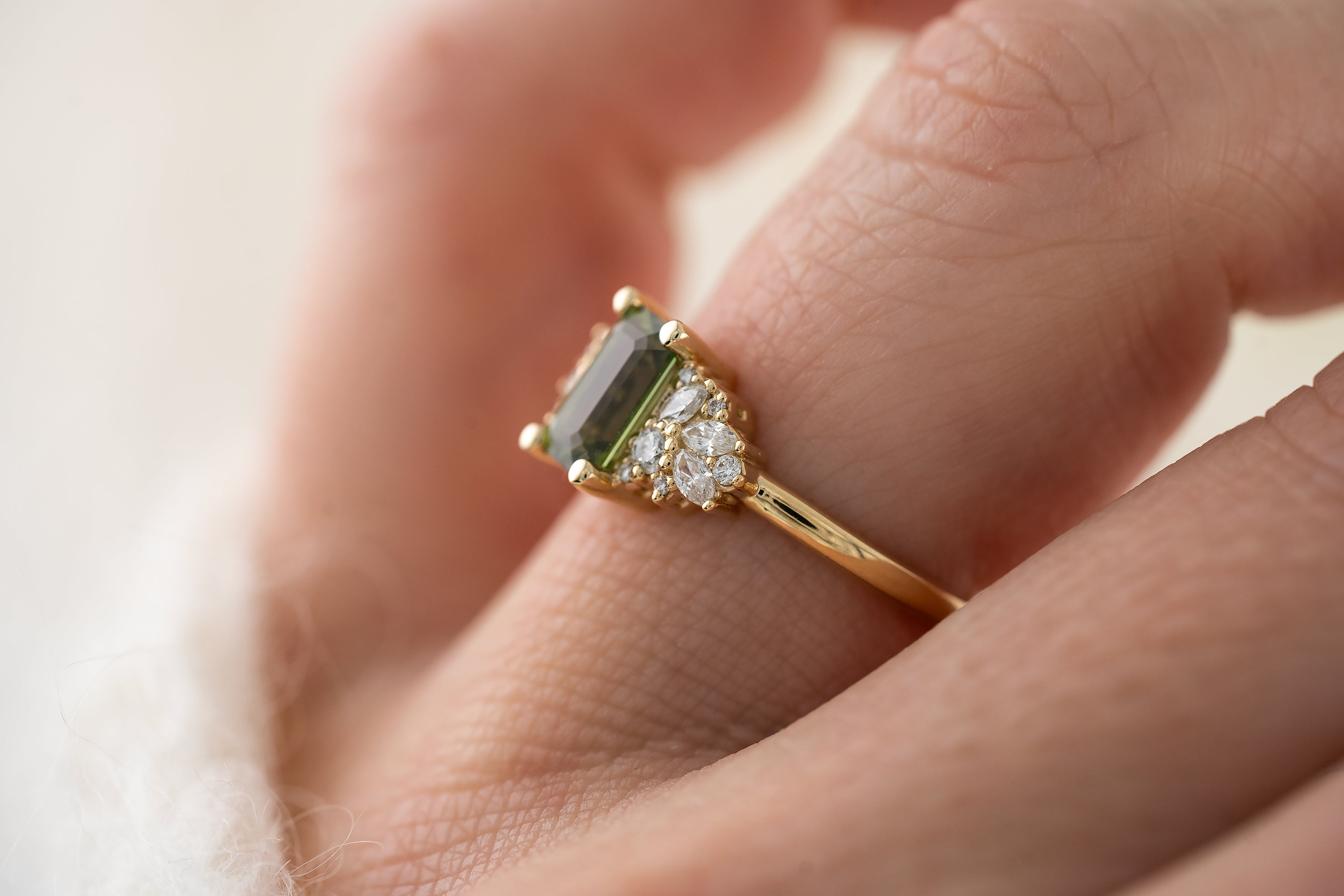 The Rosalie Ring | 1.26 CT Emerald Cut Green Sapphire - Lavender Creek Gems
