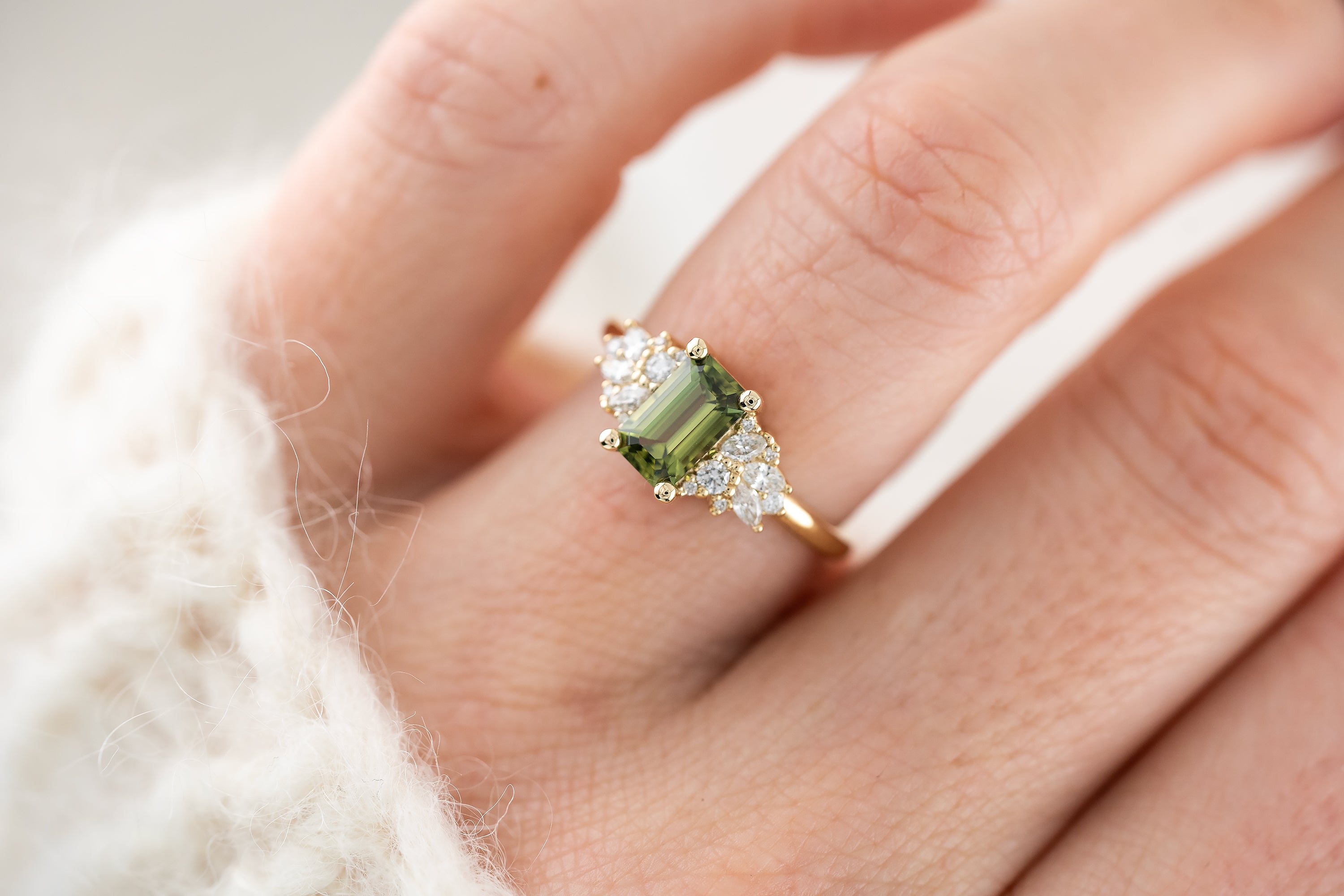 The Rosalie Ring | 1.26 CT Emerald Cut Green Sapphire - Lavender Creek Gems