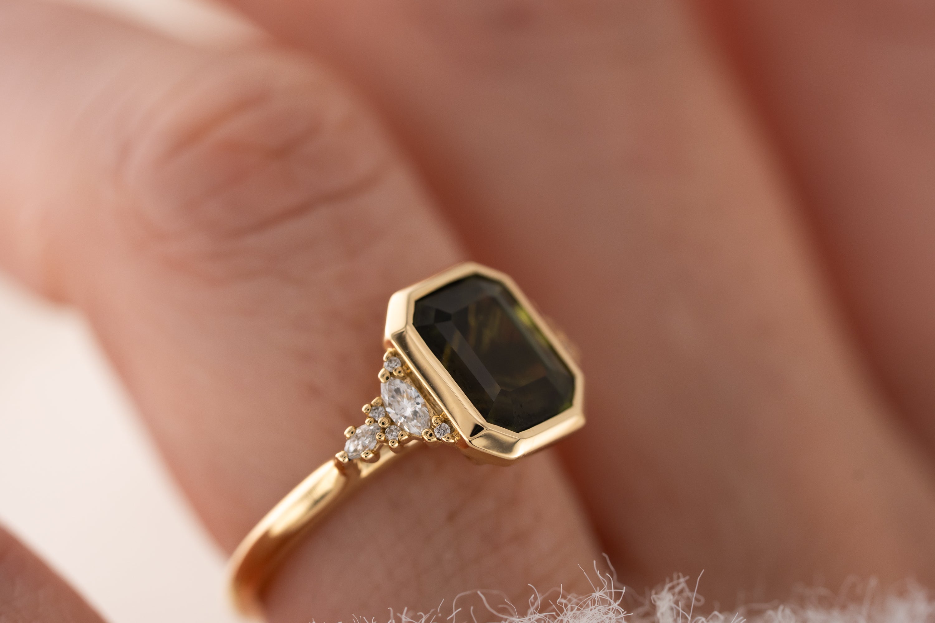 The Bezel Maeve Ring | 3.55 CT Emerald Cut Green Sapphire