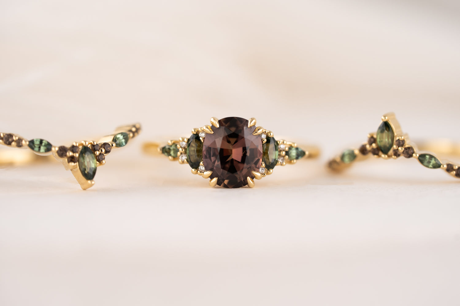 The Fall Maeve Wedding Set | 1.59 CT Oval Brown Sapphire
