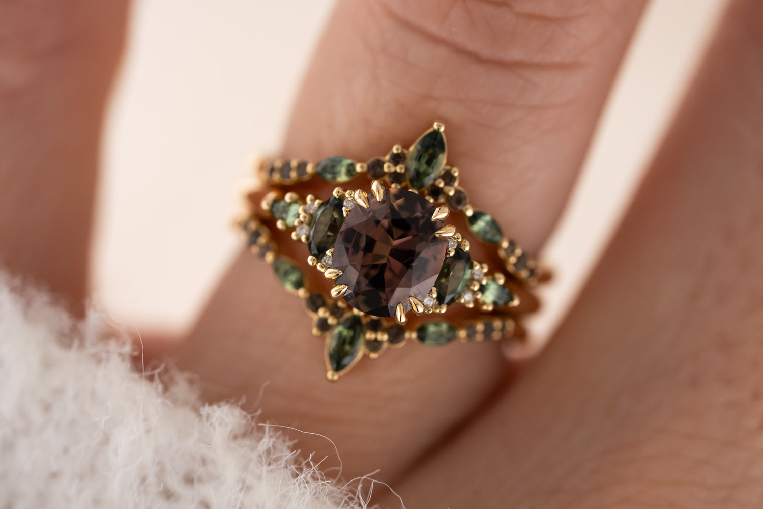 The Fall Maeve Wedding Set | 1.59 CT Oval Brown Sapphire