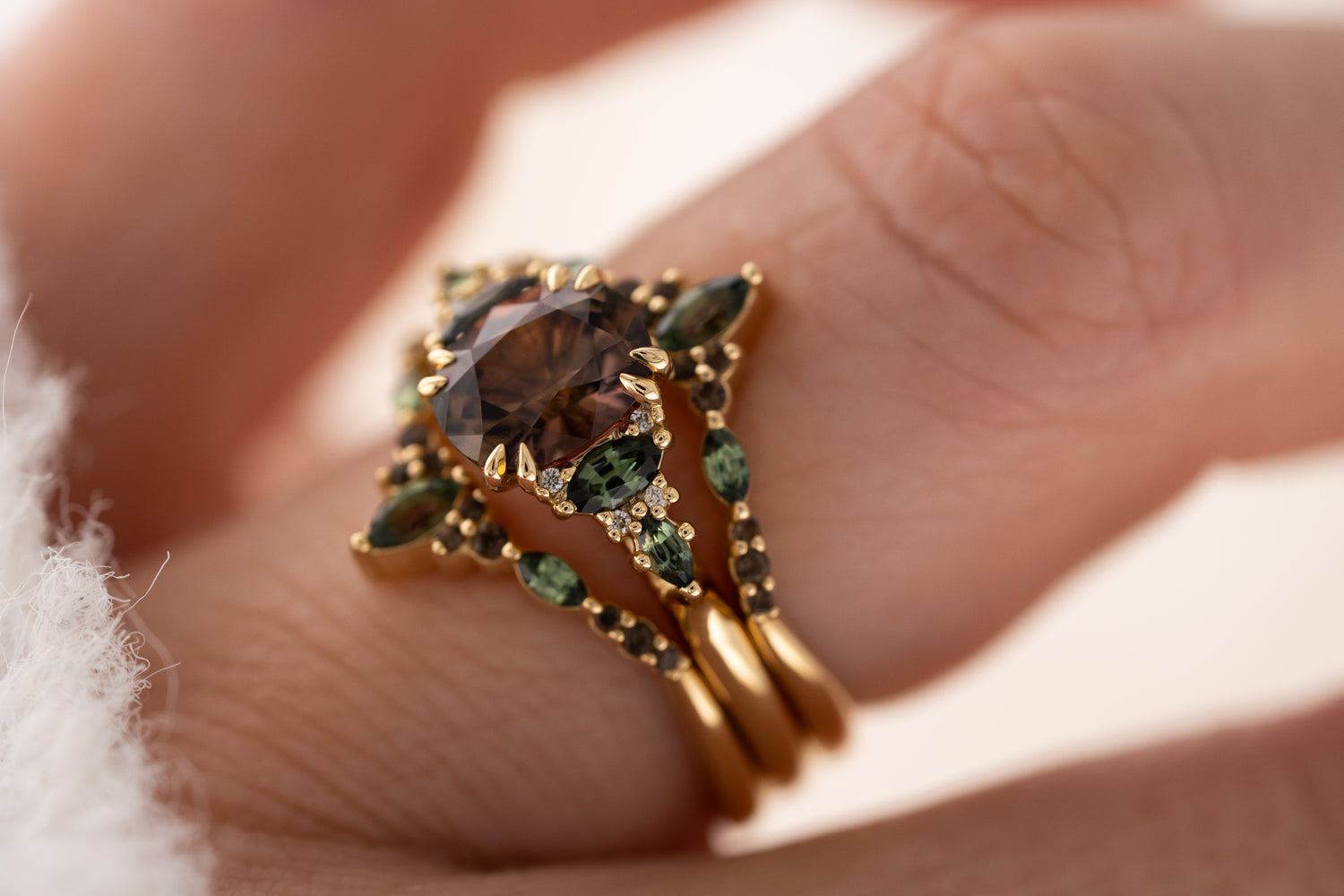 The Fall Maeve Wedding Set | 1.59 CT Oval Brown Sapphire