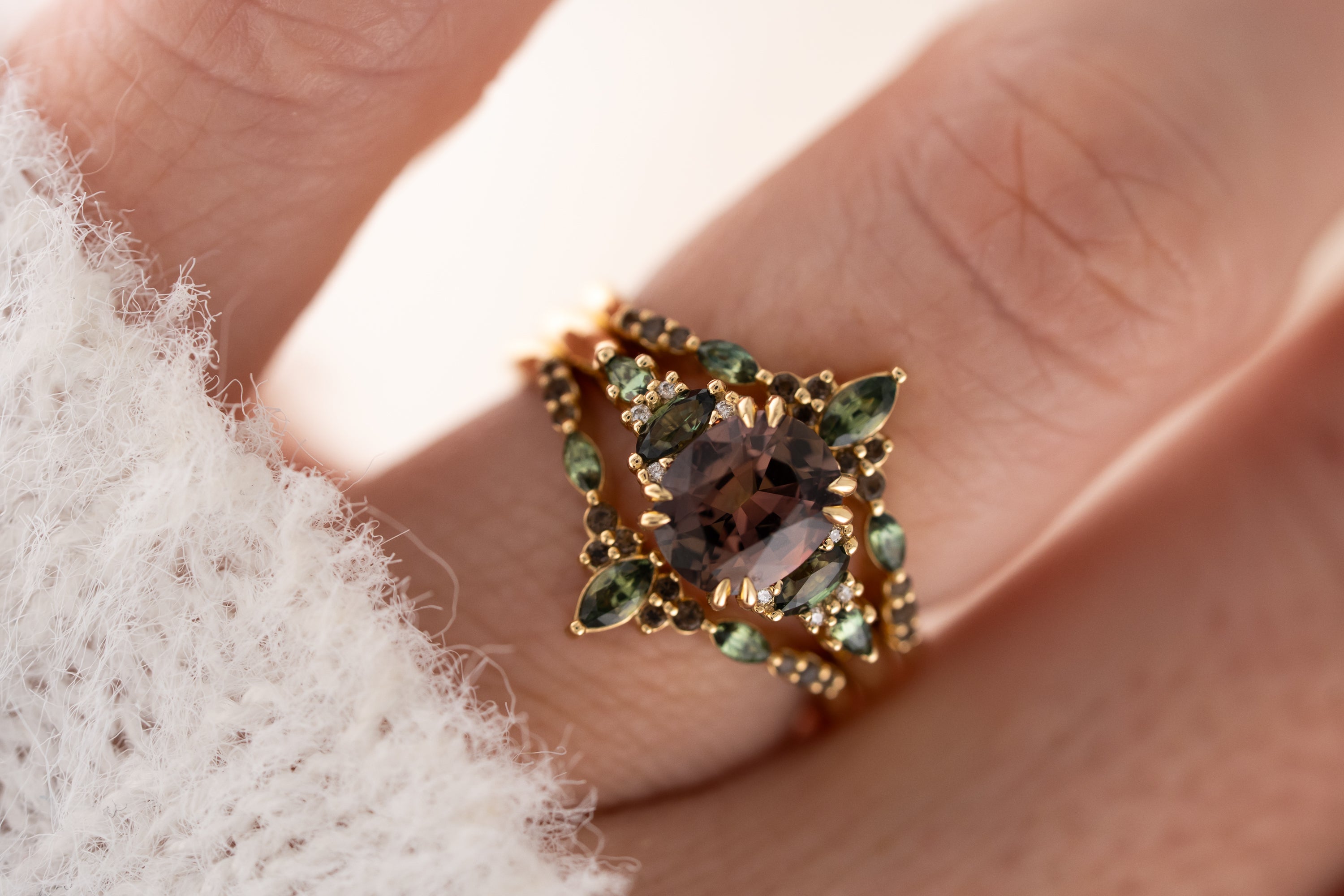 The Fall Maeve Wedding Set | 1.59 CT Oval Brown Sapphire