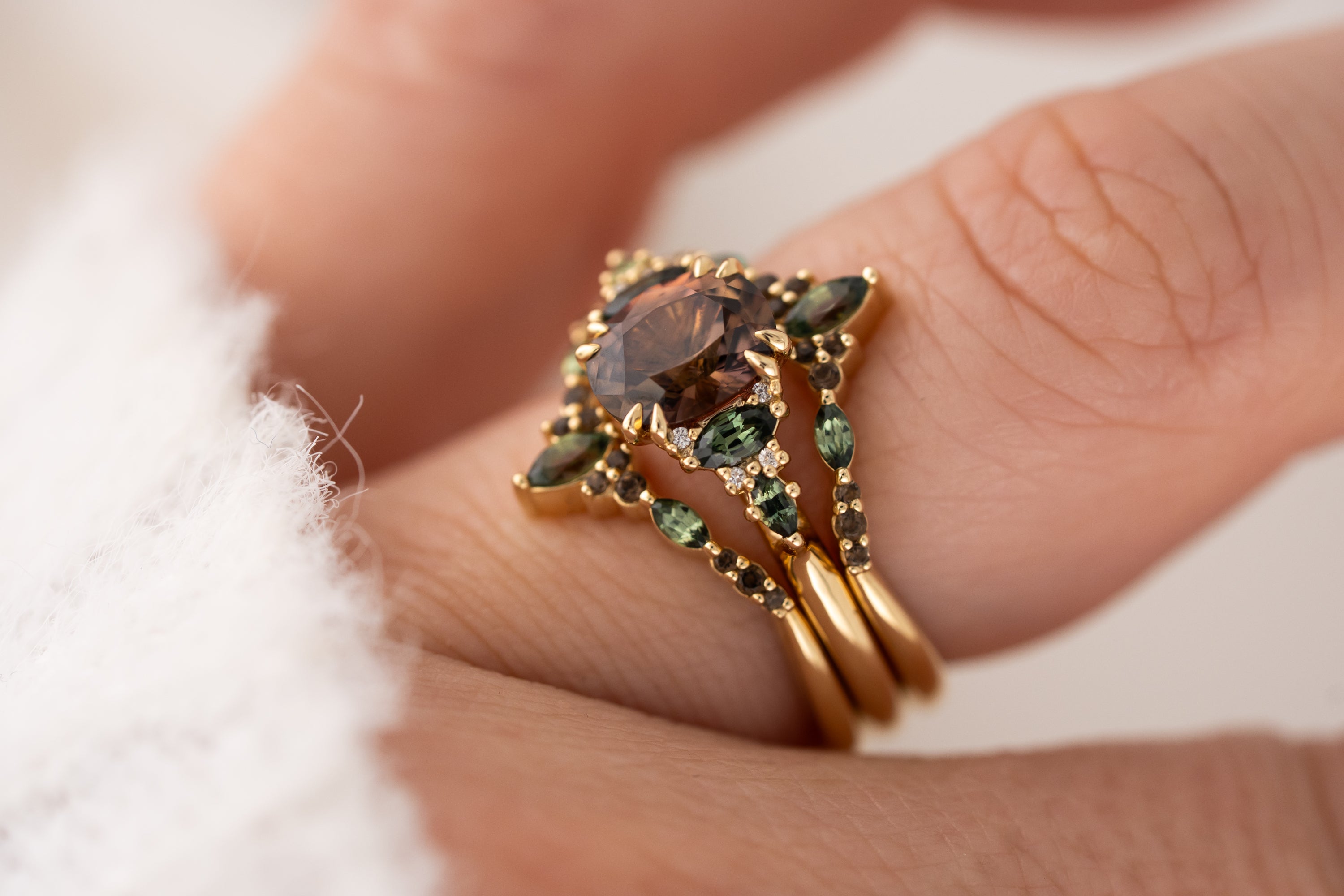 The Fall Maeve Wedding Set | 1.59 CT Oval Brown Sapphire