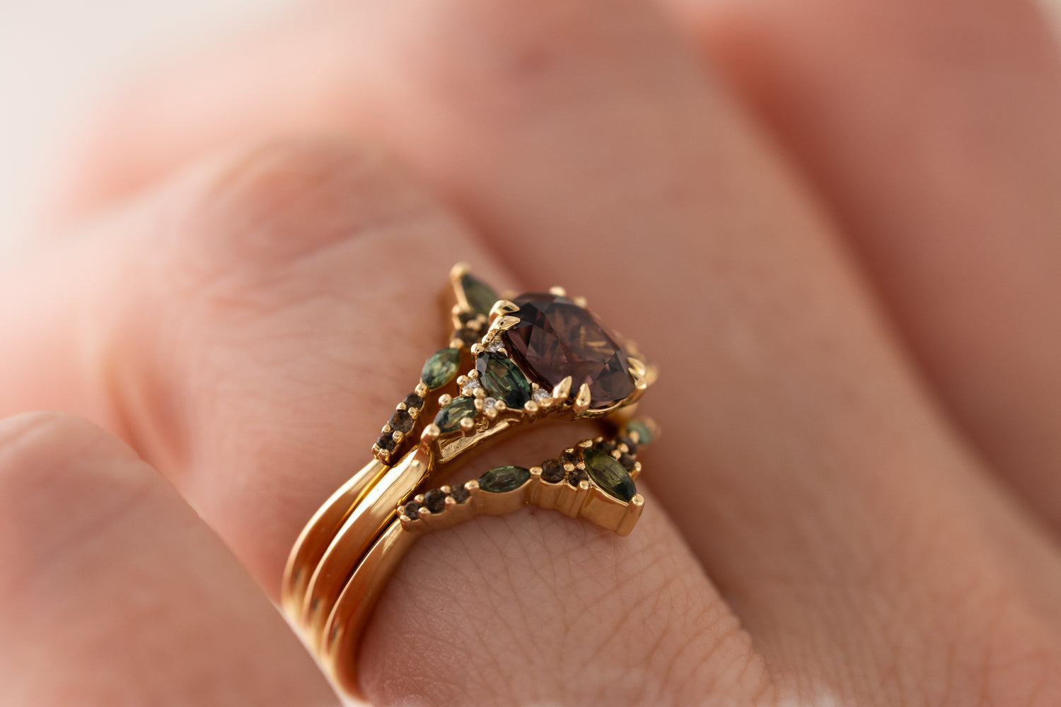 The Fall Maeve Wedding Set | 1.59 CT Oval Brown Sapphire