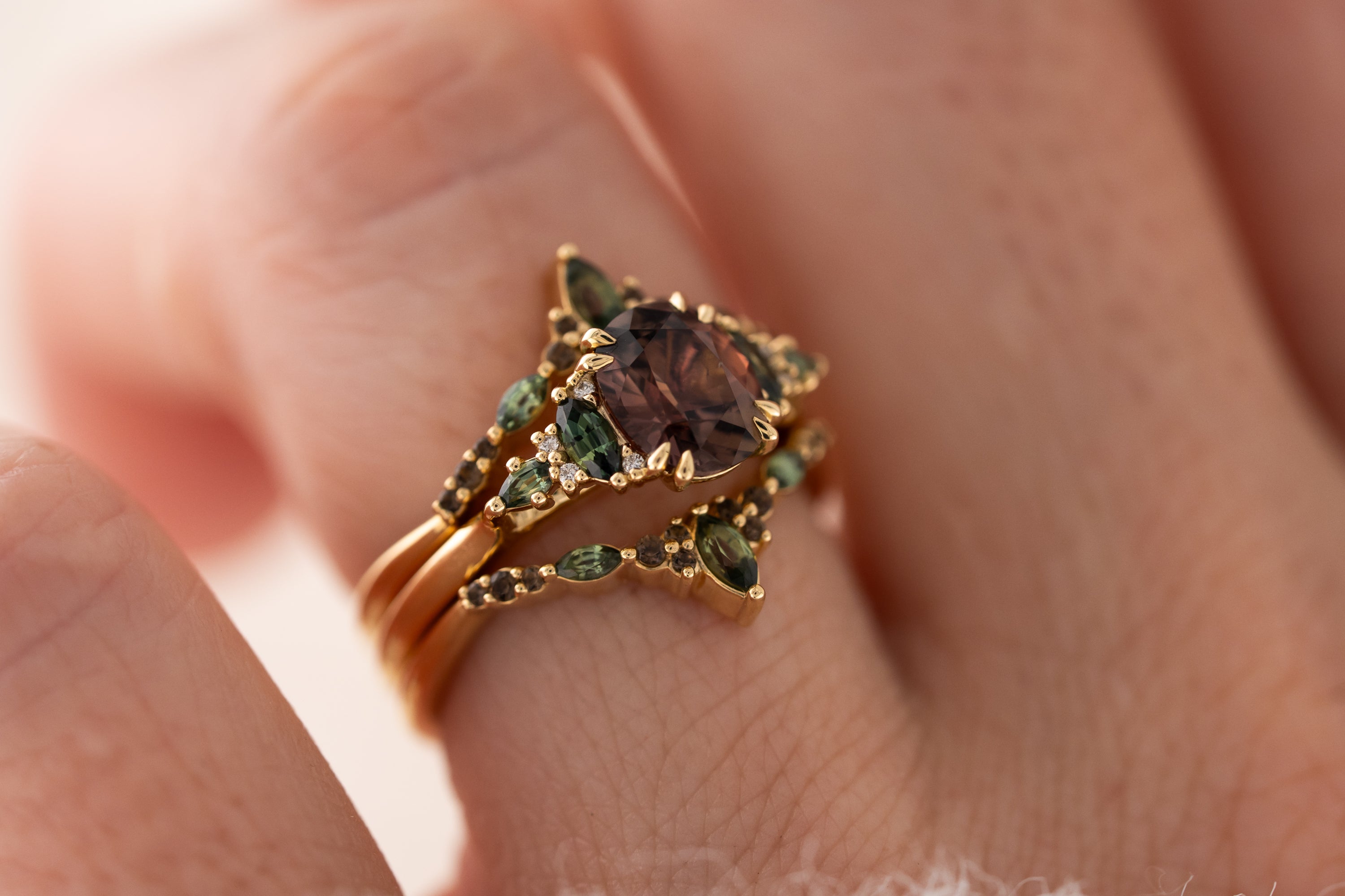 The Fall Maeve Wedding Set | 1.59 CT Oval Brown Sapphire