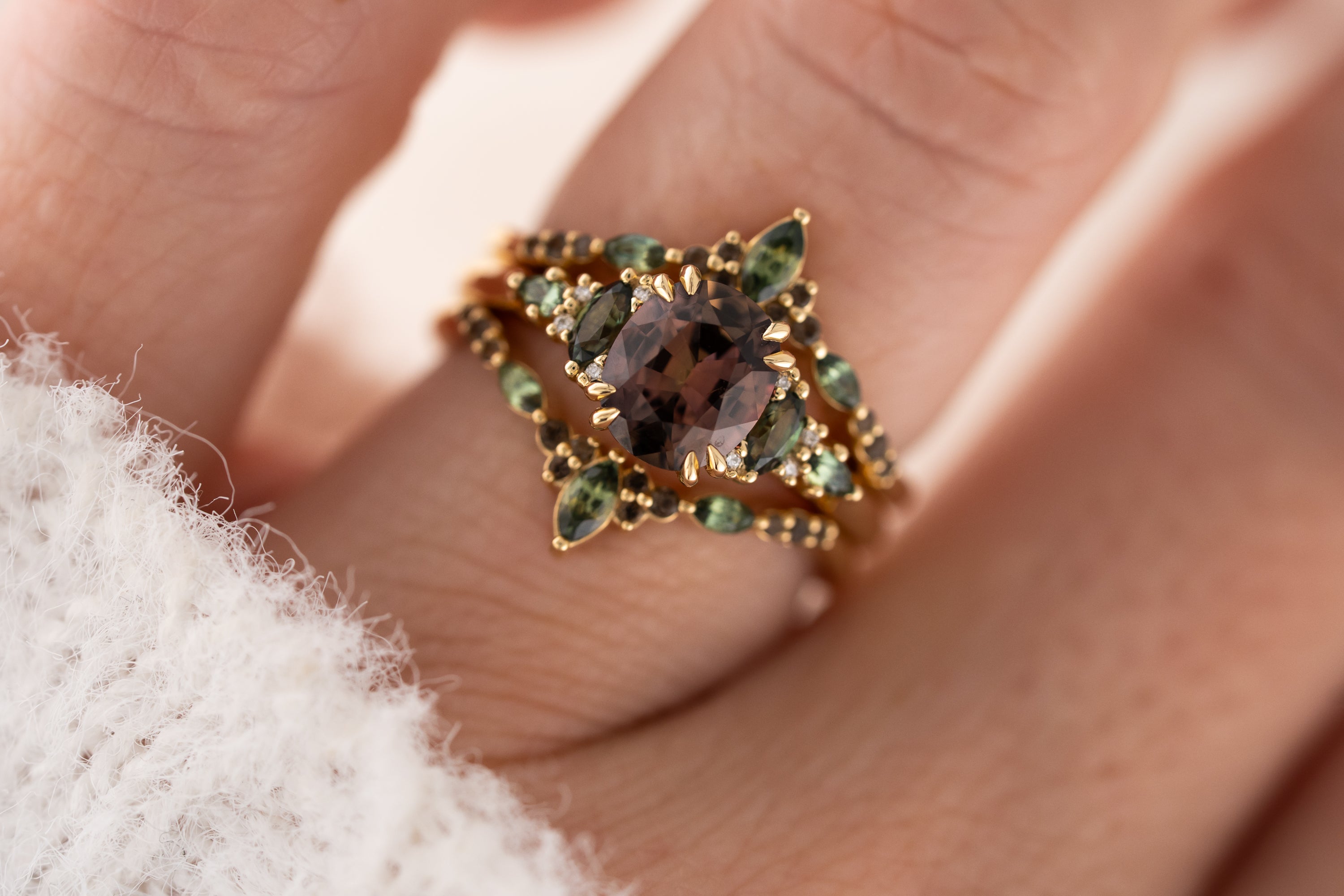 The Fall Maeve Wedding Set | 1.59 CT Oval Brown Sapphire