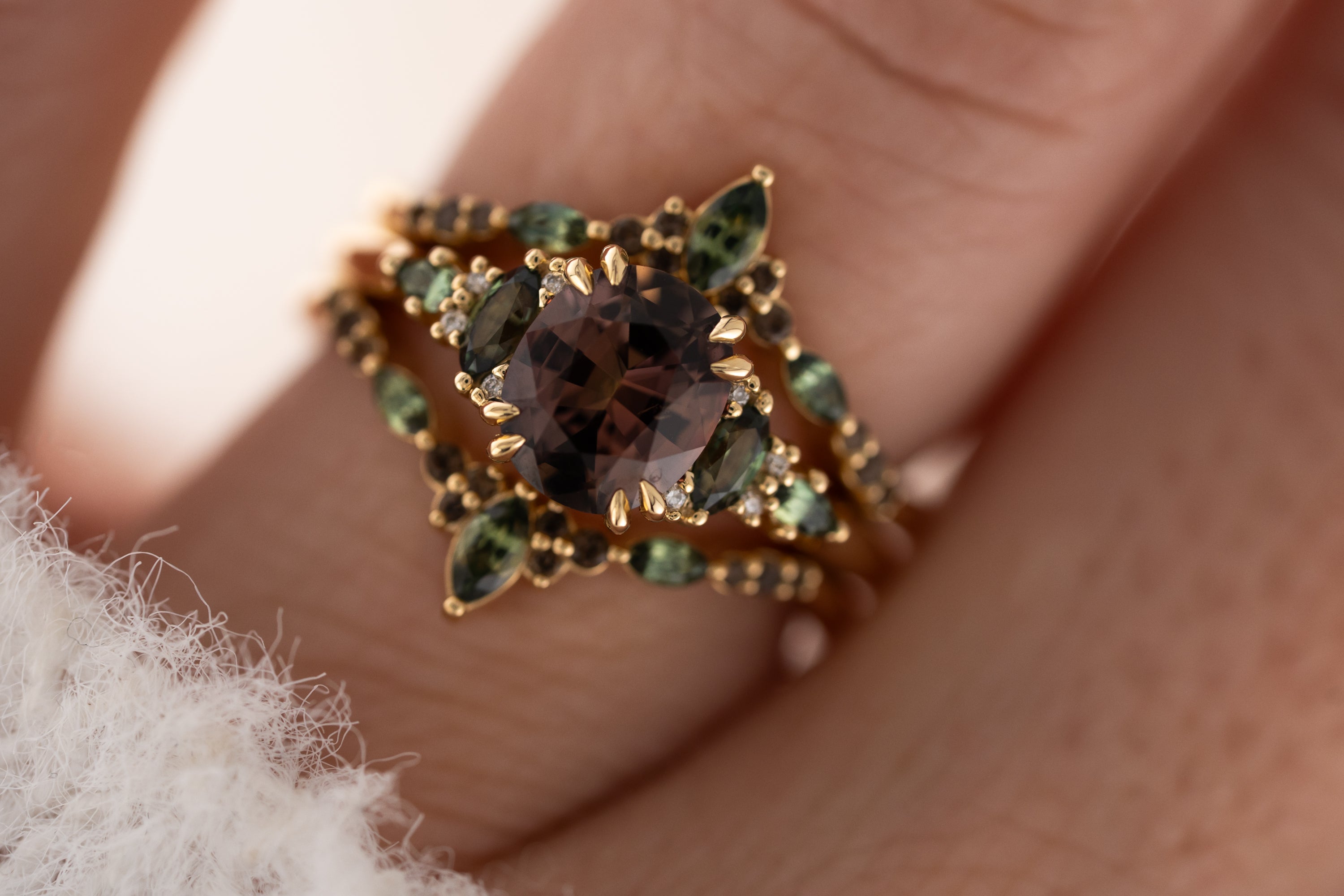 The Fall Maeve Wedding Set | 1.59 CT Oval Brown Sapphire