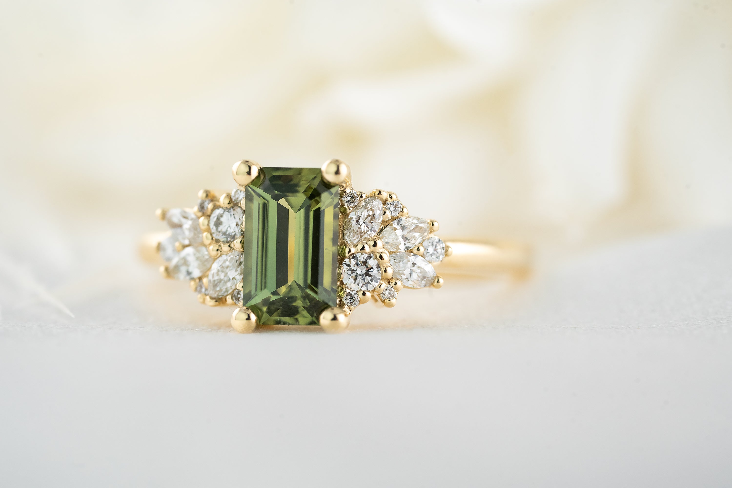 The Rosalie Ring | 1.26 CT Emerald Cut Green Sapphire - Lavender Creek Gems