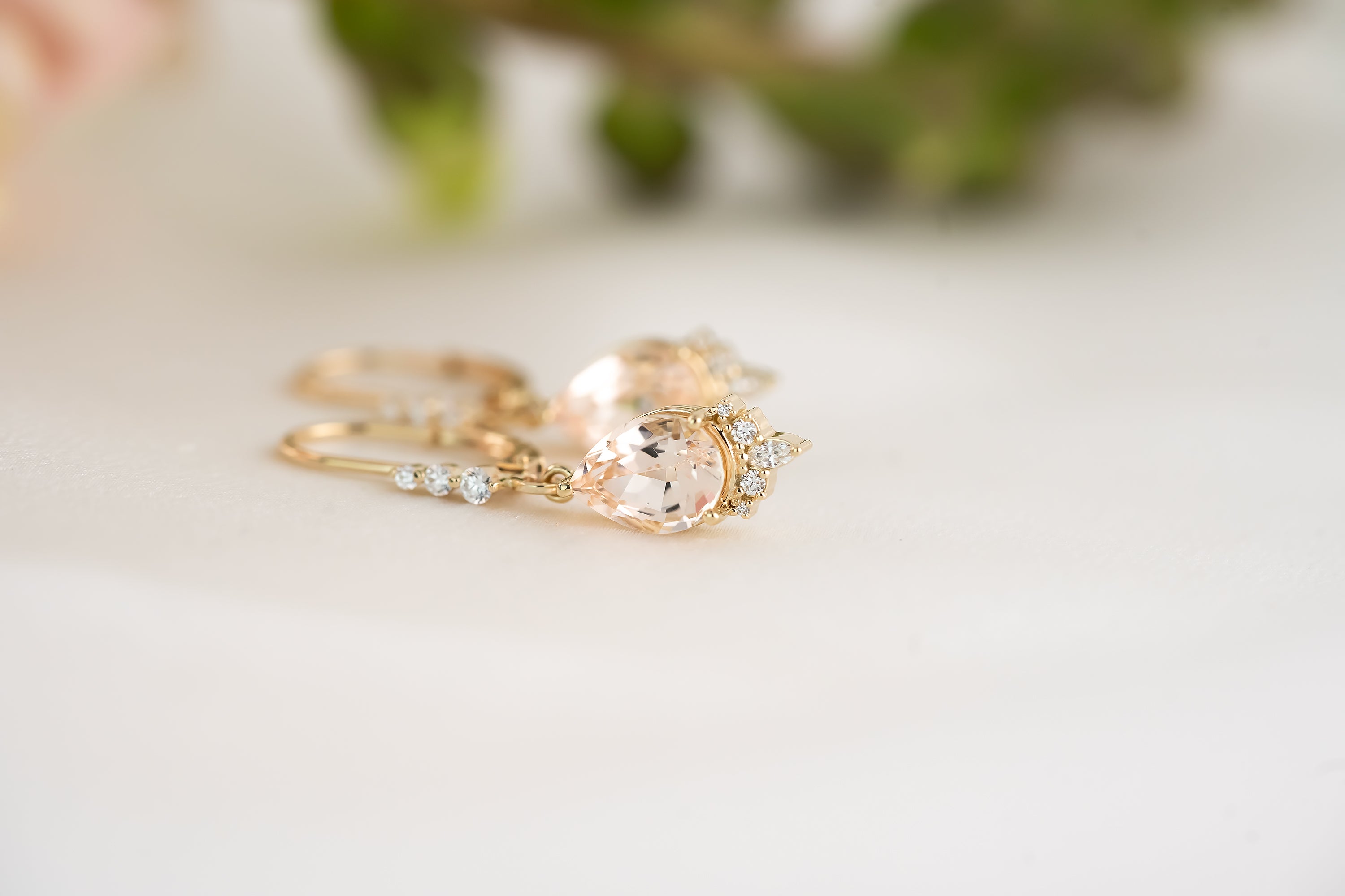 The Calliope Dangle Earrings | Pear Morganite - Lavender Creek Gems