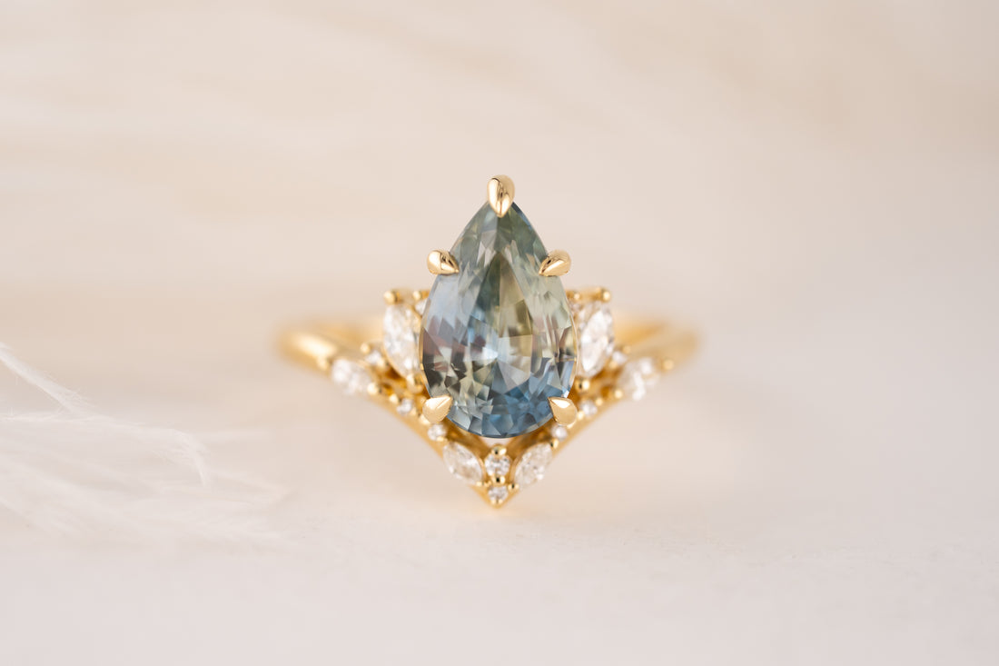 The Aurora Ring | 3.11 CT Pear Light Blue Bicolor Sapphire