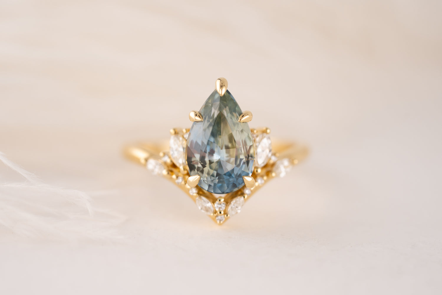 The Aurora Ring | 3.11 CT Pear Light Blue Bicolor Sapphire