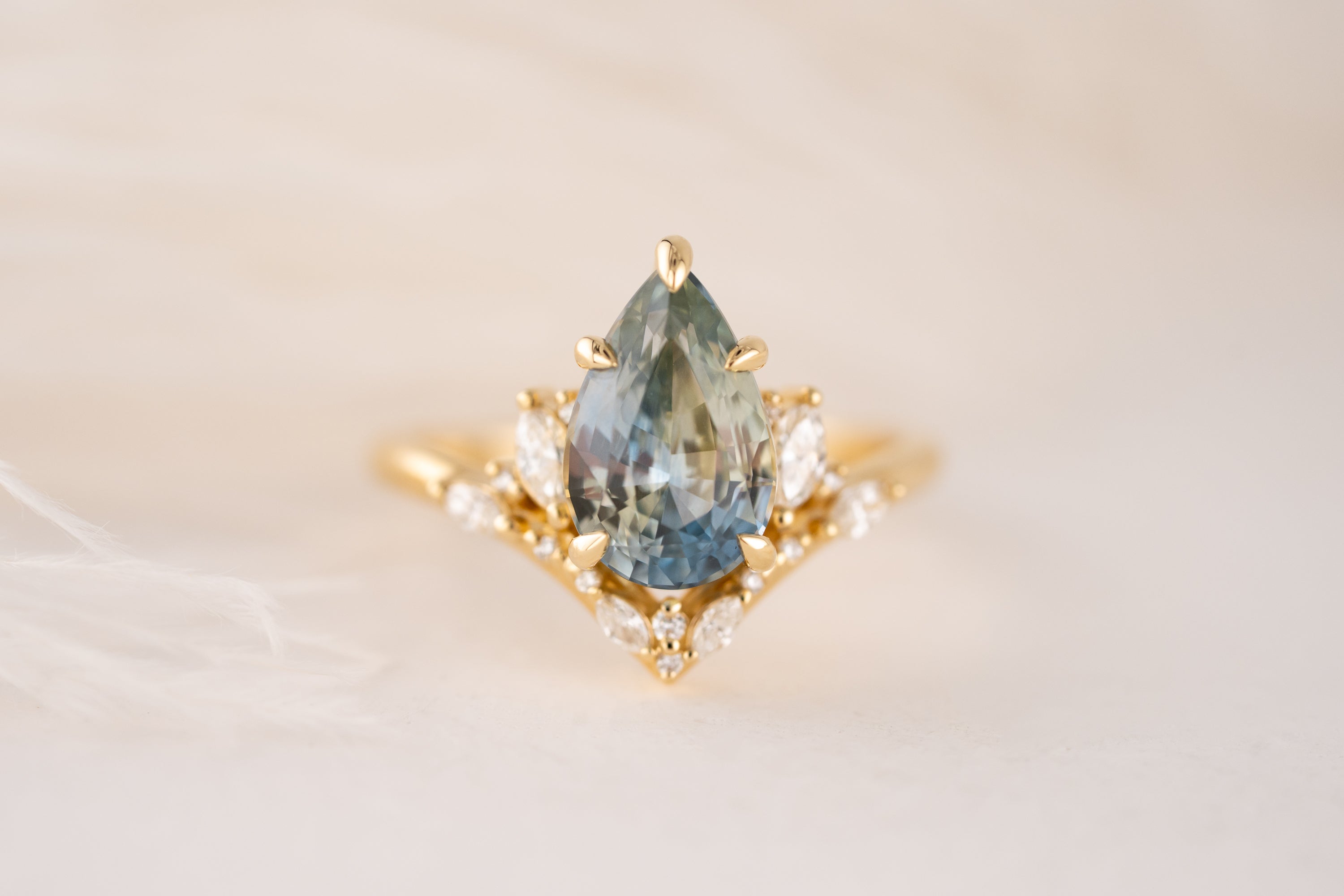 The Aurora Ring | 3.11 CT Pear Light Blue Bicolor Sapphire